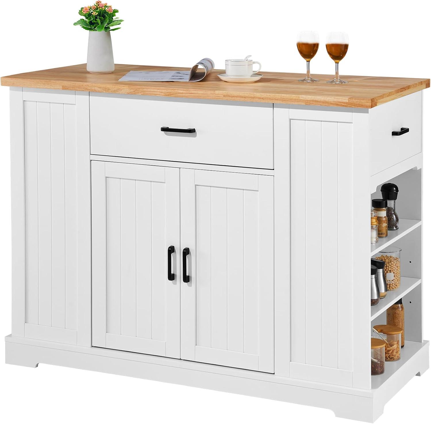 image:imageVEVOR Kitchen Island Cart 50 Wood Top Breakfast Bar with Trash Cabinet Tilt Out 10 Gallon Storage Farmhouse Dining Living Room Table with Drop Leaf Towel Bar Drawer Black46inchWhite