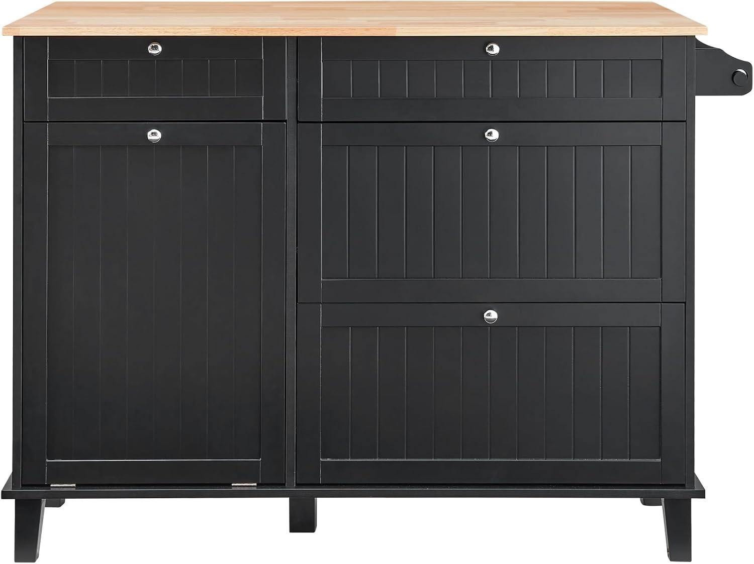 image:imageVEVOR Kitchen Island Cart 50 Wood Top Breakfast Bar with Trash Cabinet Tilt Out 10 Gallon Storage Farmhouse Dining Living Room Table with Drop Leaf Towel Bar Drawer Black50inchblack