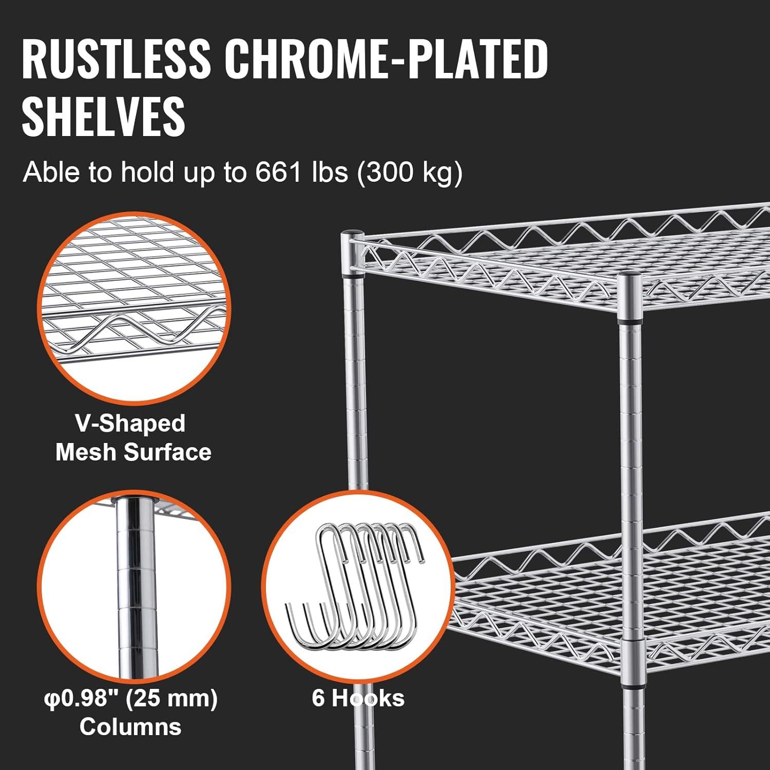 image:imageVEVOR Kitchen Utility Cart 3 Tier Heavy Duty Adjustable Wire Storage Rack Commercial Steel Rolling Service Trolley on Wheels Work Table with Handle Bar for Garage and Laundry Room 40x25x409 in18d X 30w X 324h