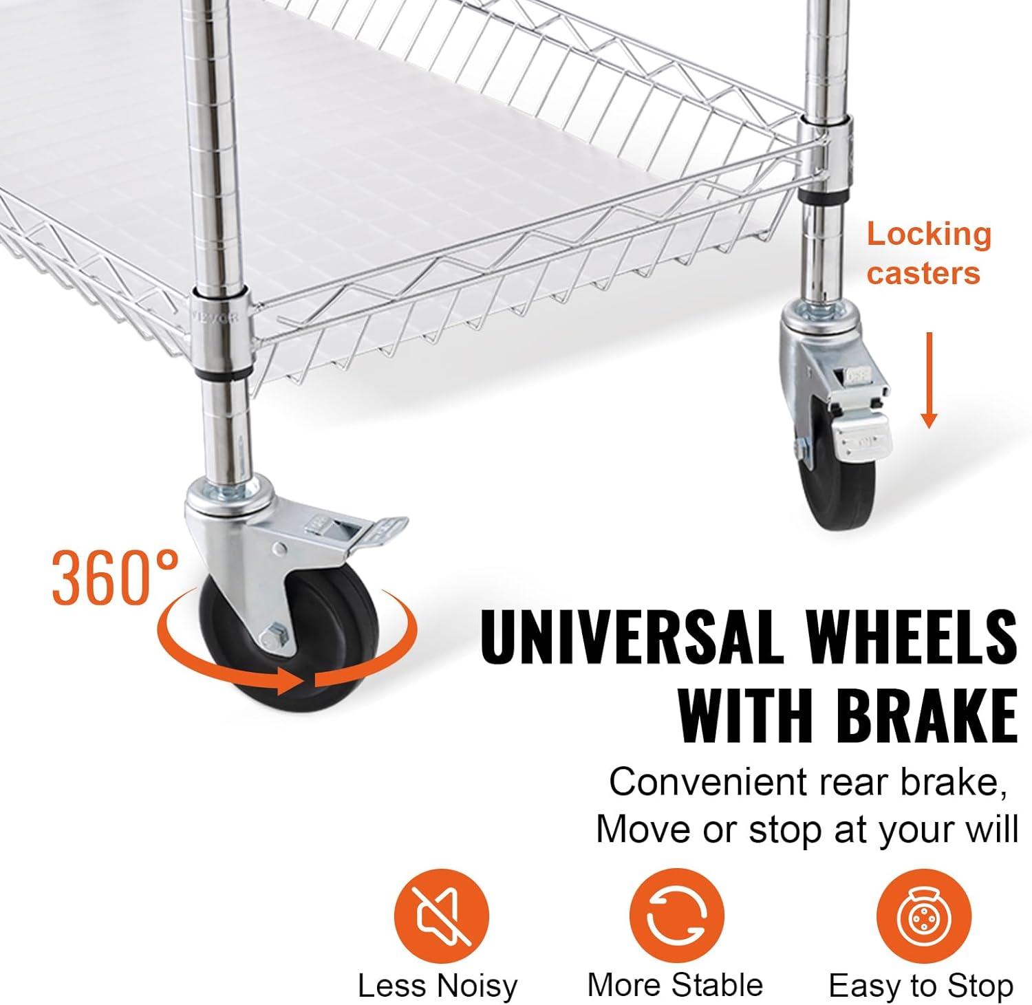 image:imageVEVOR Kitchen Utility Cart 3 Tier Heavy Duty Adjustable Wire Storage Rack Commercial Steel Rolling Service Trolley on Wheels Work Table with Handle Bar for Garage and Laundry Room 40x25x409 in18d X 35w X 409h