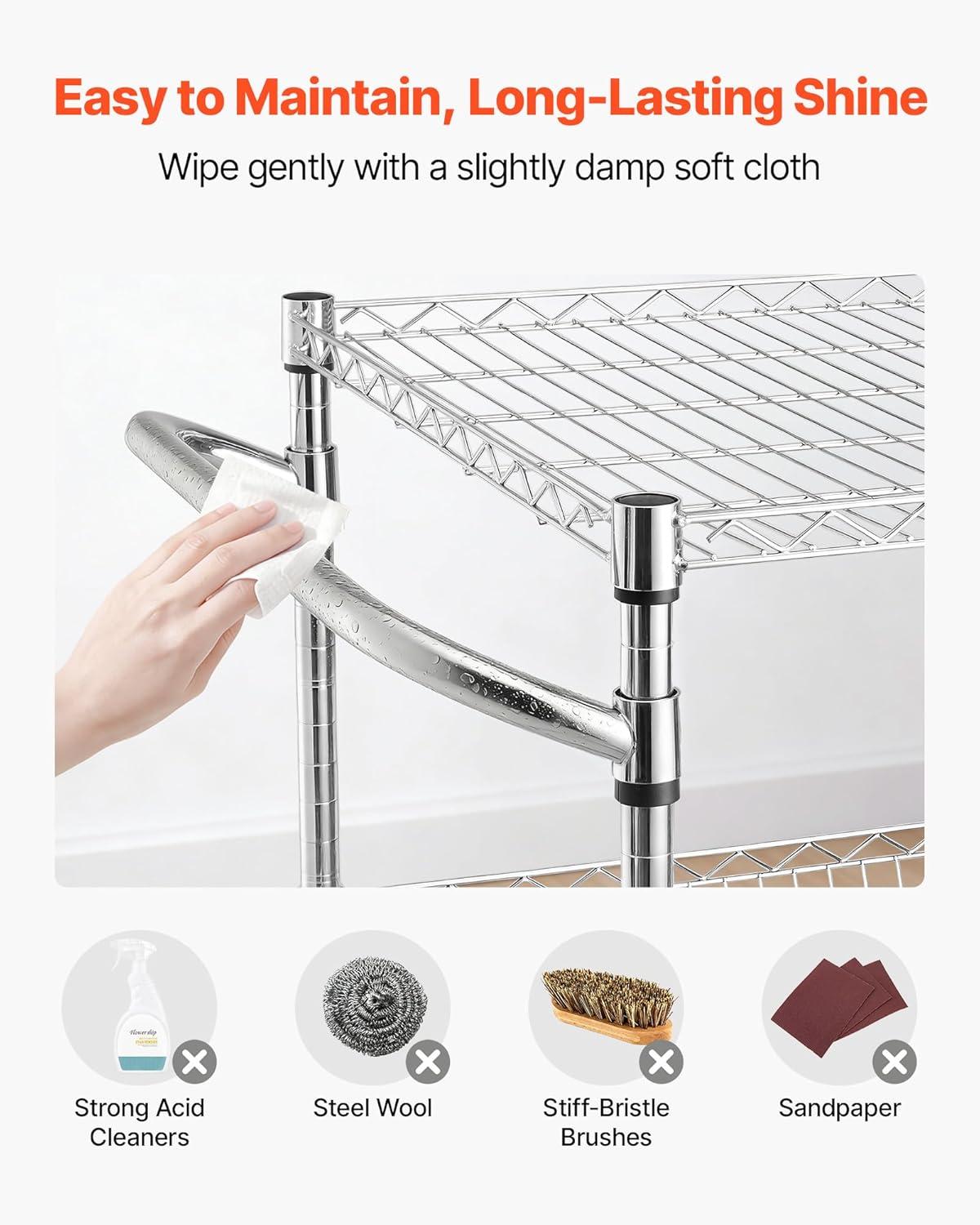image:imageVEVOR Kitchen Utility Cart 3 Tier Heavy Duty Adjustable Wire Storage Rack Commercial Steel Rolling Service Trolley on Wheels Work Table with Handle Bar for Garage and Laundry Room 40x25x409 in25d X 40w X 409h