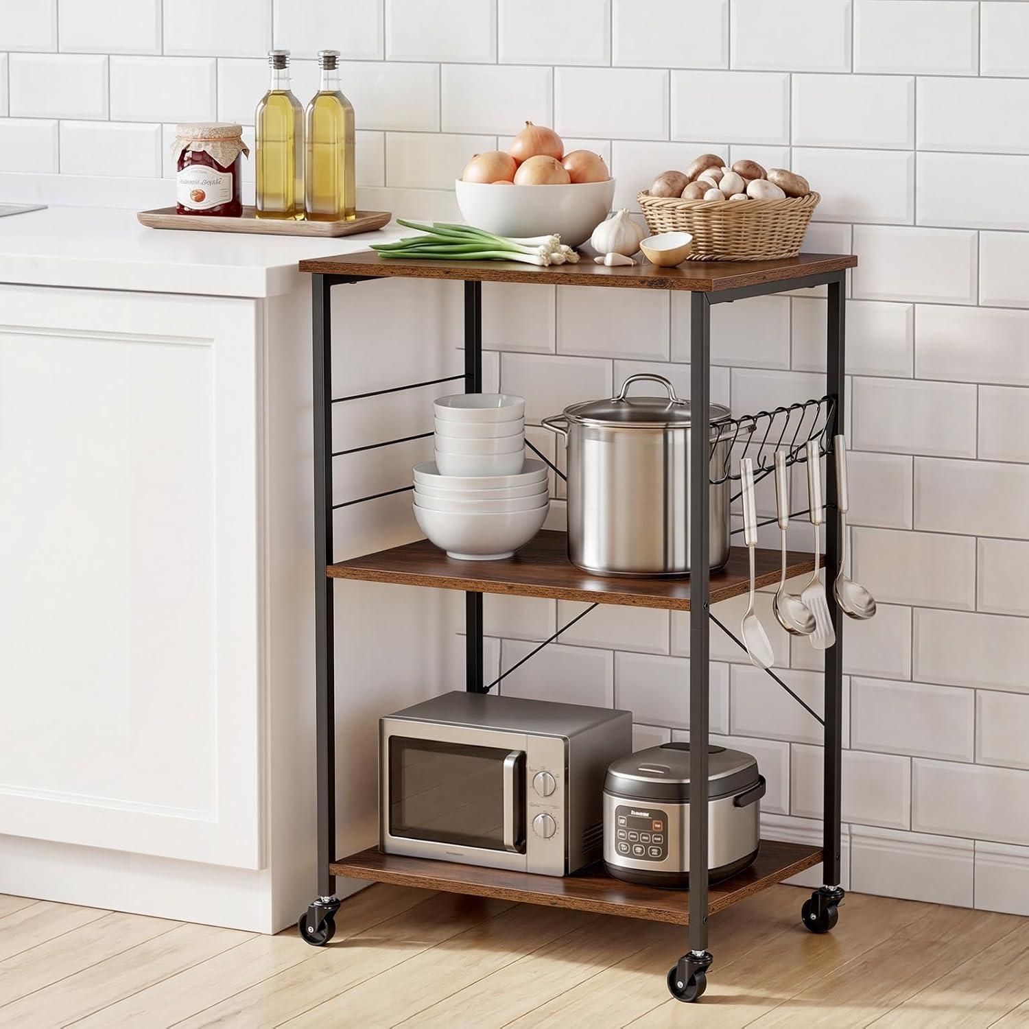 image:imageVEVOR Kitchen Utility Cart 3 Tier Heavy Duty Adjustable Wire Storage Rack Commercial Steel Rolling Service Trolley on Wheels Work Table with Handle Bar for Garage and Laundry Room 40x25x409 in158d X 237w X 355h Vintage
