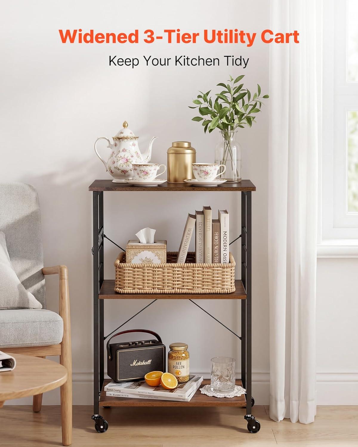 image:imageVEVOR Kitchen Utility Cart 3 Tier Heavy Duty Adjustable Wire Storage Rack Commercial Steel Rolling Service Trolley on Wheels Work Table with Handle Bar for Garage and Laundry Room 40x25x409 in158d X 237w X 355h Vintage