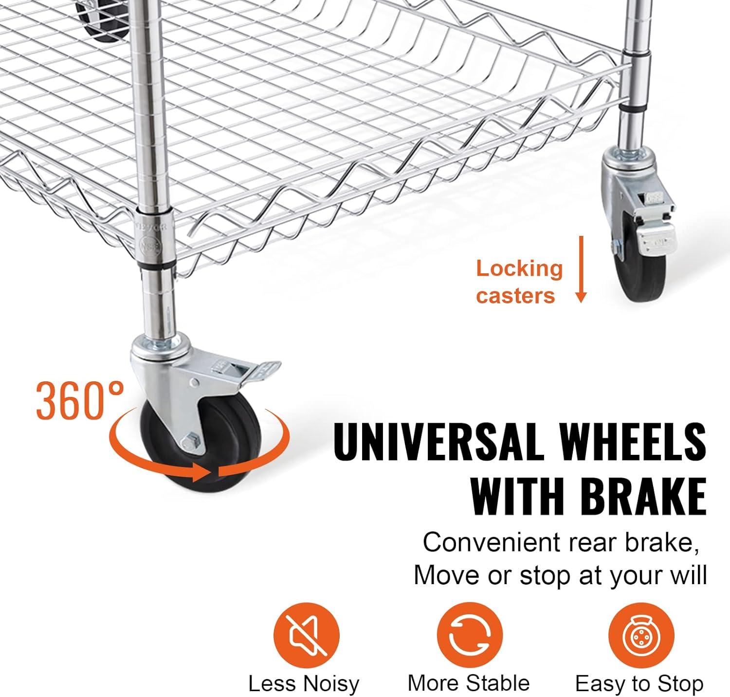 image:imageVEVOR Kitchen Utility Cart 3 Tier Heavy Duty Adjustable Wire Storage Rack Commercial Steel Rolling Service Trolley on Wheels Work Table with Handle Bar for Garage and Laundry Room 40x25x409 in18d X 30w X 324h