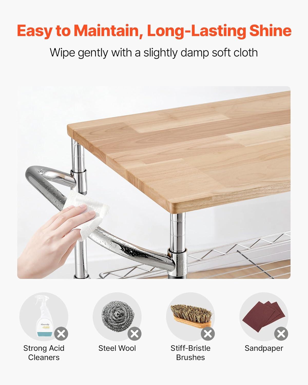 image:imageVEVOR Kitchen Utility Cart 3 Tier Heavy Duty Adjustable Wire Storage Rack Commercial Steel Rolling Service Trolley on Wheels Work Table with Handle Bar for Garage and Laundry Room 40x25x409 in18d X 30w X 36h Table Top