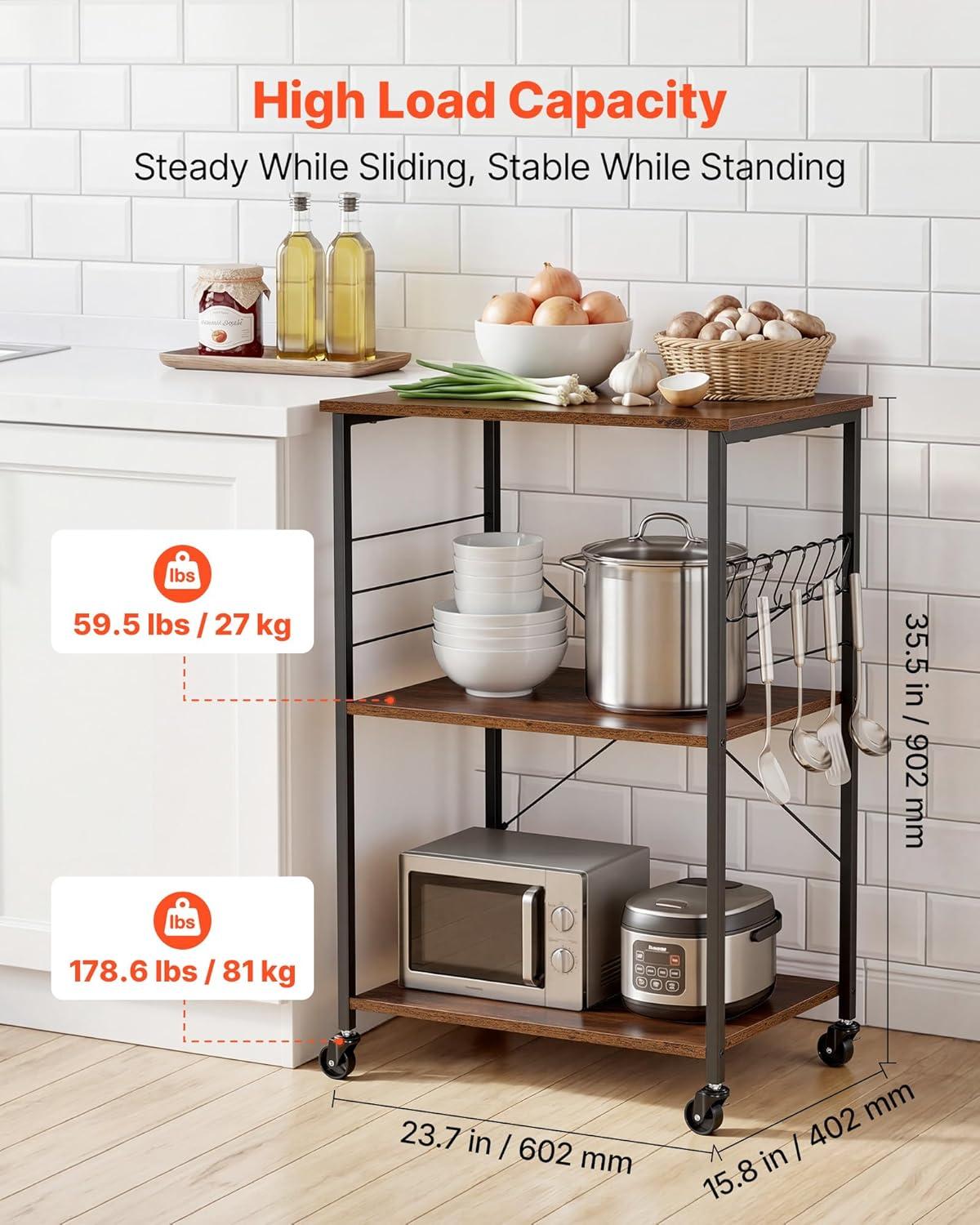 image:imageVEVOR Kitchen Utility Cart 3 Tier Heavy Duty Adjustable Wire Storage Rack Commercial Steel Rolling Service Trolley on Wheels Work Table with Handle Bar for Garage and Laundry Room 40x25x409 in158d X 237w X 355h Vintage