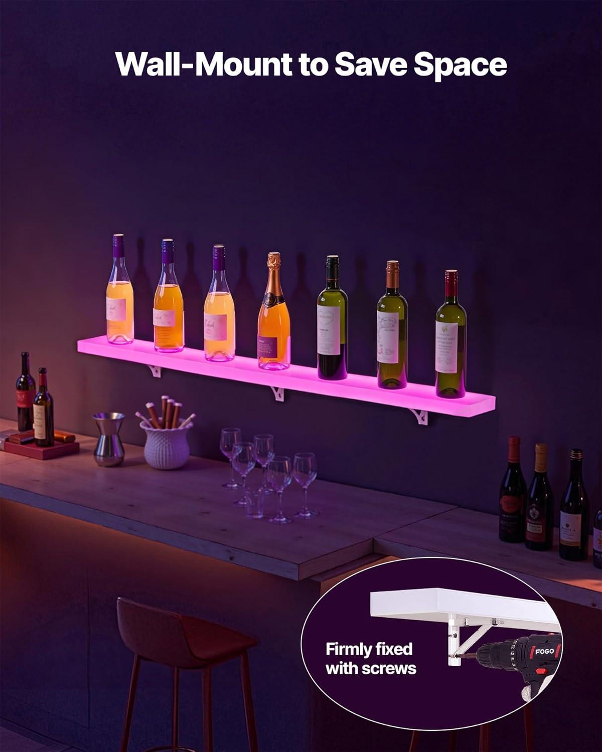 image:imageVEVOR LED Lighted Liquor Bottle Display 3 Tiers 20 Inches Whiskey Rack Supports USB Illuminated Home Bar Shelf with RF Remote amp App Control 9 Static Colors Acrylic Lighted Shelf for 15 Bottles1 Step 48 Inches