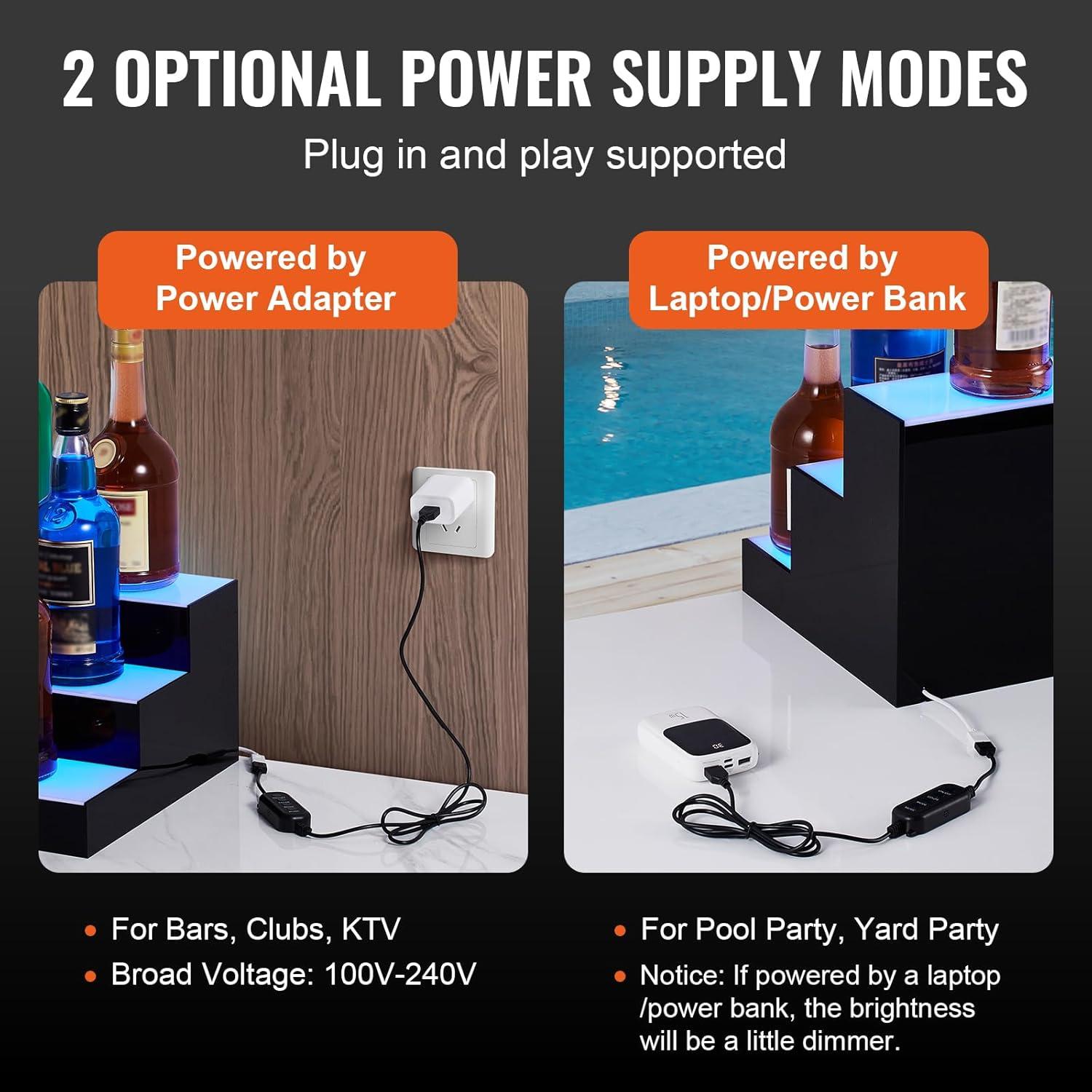 image:imageVEVOR LED Lighted Liquor Bottle Display 3 Tiers 20 Inches Whiskey Rack Supports USB Illuminated Home Bar Shelf with RF Remote amp App Control 9 Static Colors Acrylic Lighted Shelf for 15 Bottles3 Step 16 Inches