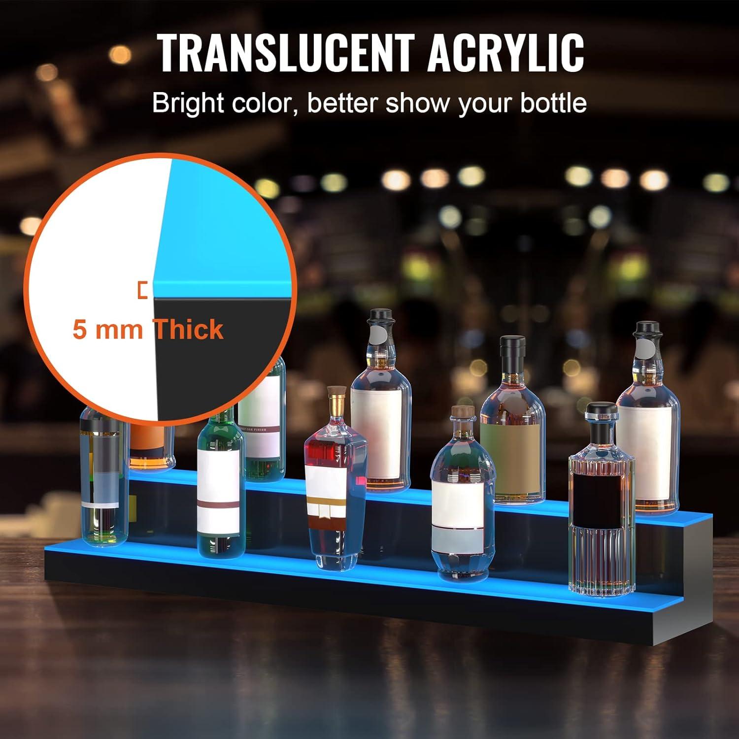 image:imageVEVOR LED Lighted Liquor Bottle Display 3 Tiers 20 Inches Whiskey Rack Supports USB Illuminated Home Bar Shelf with RF Remote amp App Control 9 Static Colors Acrylic Lighted Shelf for 15 Bottles2 Step 40 Inches