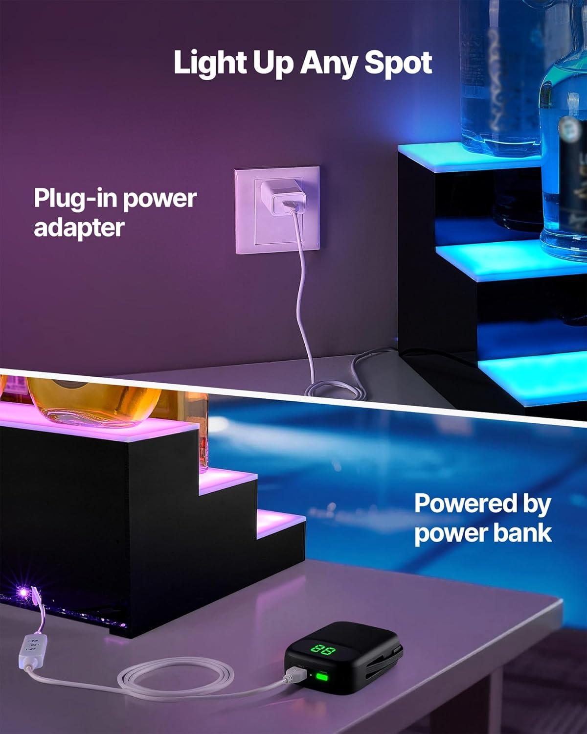 image:imageVEVOR LED Lighted Liquor Bottle Display 3 Tiers 20 Inches Whiskey Rack Supports USB Illuminated Home Bar Shelf with RF Remote amp App Control 9 Static Colors Acrylic Lighted Shelf for 15 Bottles3 Step 20 Inches