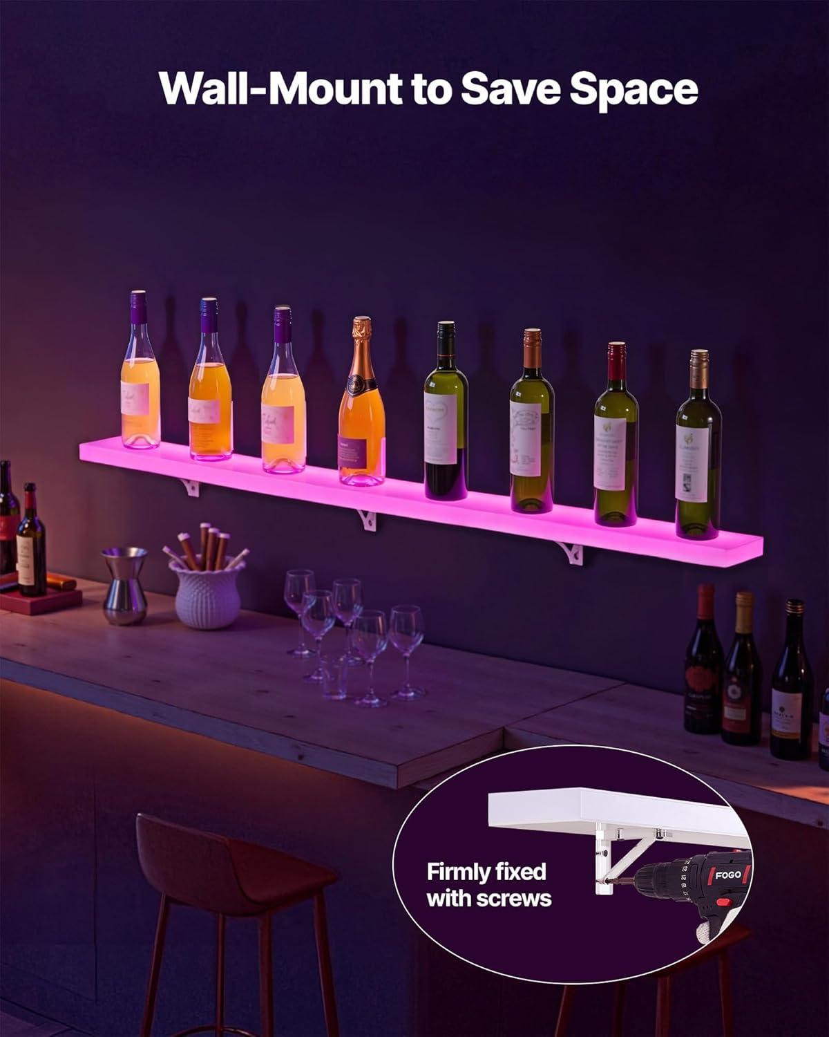 image:imageVEVOR LED Lighted Liquor Bottle Display 3 Tiers 20 Inches Whiskey Rack Supports USB Illuminated Home Bar Shelf with RF Remote amp App Control 9 Static Colors Acrylic Lighted Shelf for 15 Bottles1 Step 60 Inches