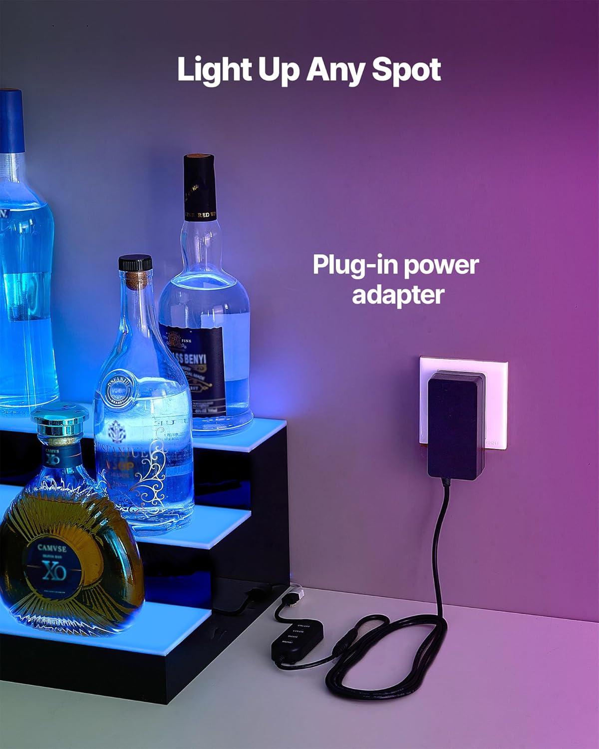 image:imageVEVOR LED Lighted Liquor Bottle Display 3 Tiers 20 Inches Whiskey Rack Supports USB Illuminated Home Bar Shelf with RF Remote amp App Control 9 Static Colors Acrylic Lighted Shelf for 15 Bottles3 Step 70 Inches