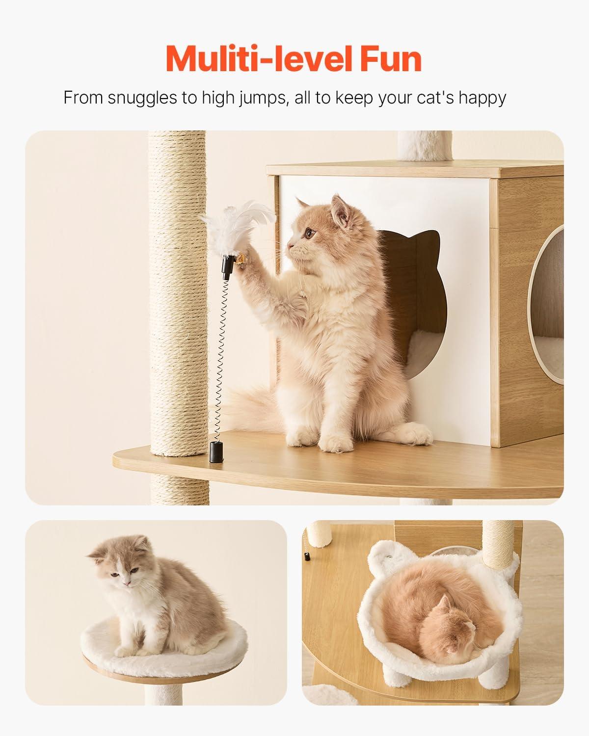 image:imageVEVOR Large Cat Tree 689 inches Tall Cat Tower MultiLevel Cat Condo Furniture Activity Center with Cozy Perches Sisal Scratching Posts Hammock Big Kittens House for Indoor Cats Play amp RestBurly Wood