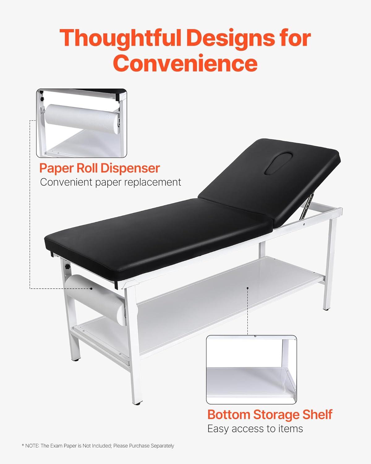 image:imageVEVOR Medical Exam Table 500LBS Loading Medical Examination Bed with 040 Adjustable Backrest Physical Therapy Exam Table with Storage Shelf amp Paper Roll Dispenser for Hospital Clinic Rehab Center