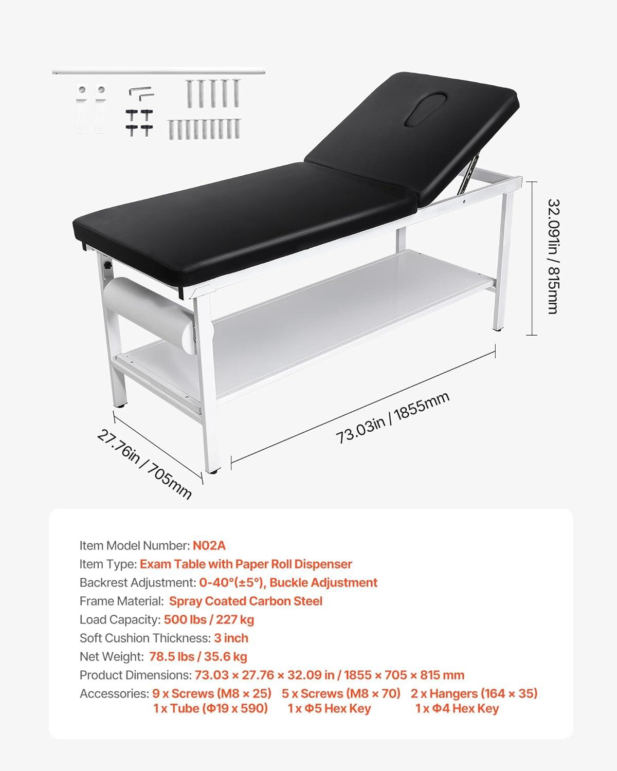 image:imageVEVOR Medical Exam Table 500LBS Loading Medical Examination Bed with 040 Adjustable Backrest Physical Therapy Exam Table with Storage Shelf amp Paper Roll Dispenser for Hospital Clinic Rehab Center