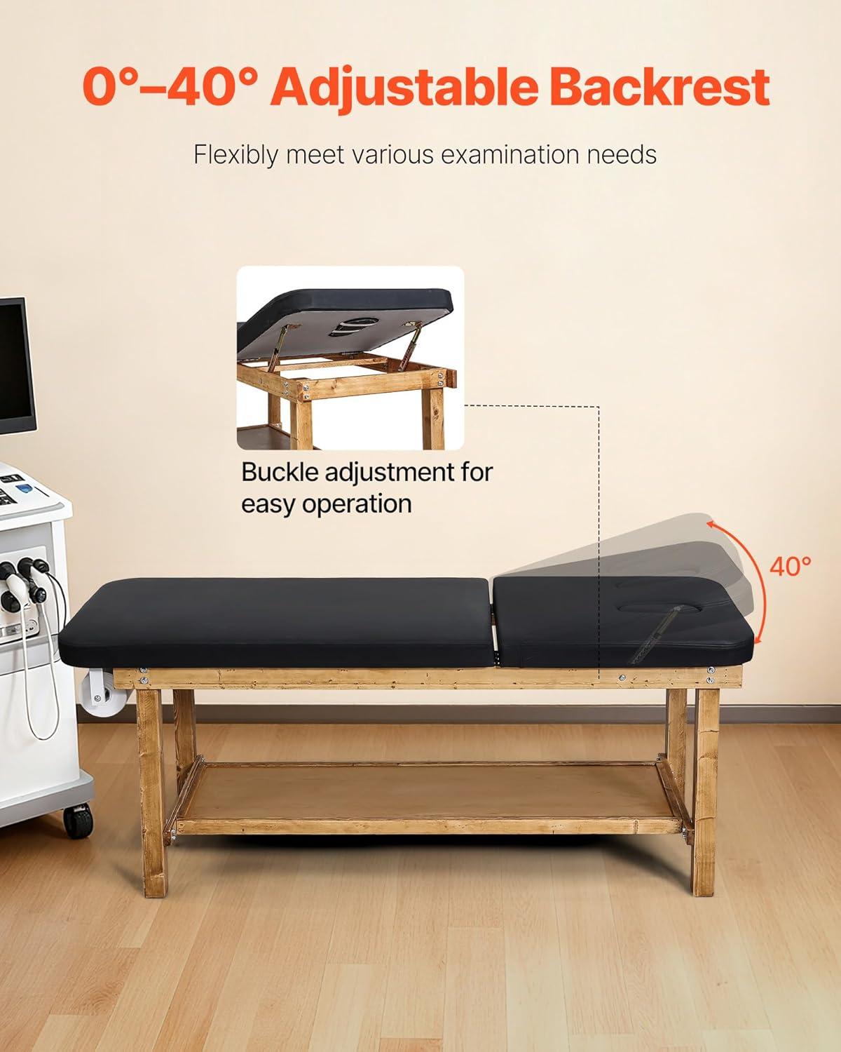 image:imageVEVOR Medical Exam Table Wooden Framed Medical Examination Bed Physical Therapy Exam Table with Adjustable Backrest Storage Shelf amp Paper Roll Dispenser for Hospitals Clinics Rehab Centers 500LBS