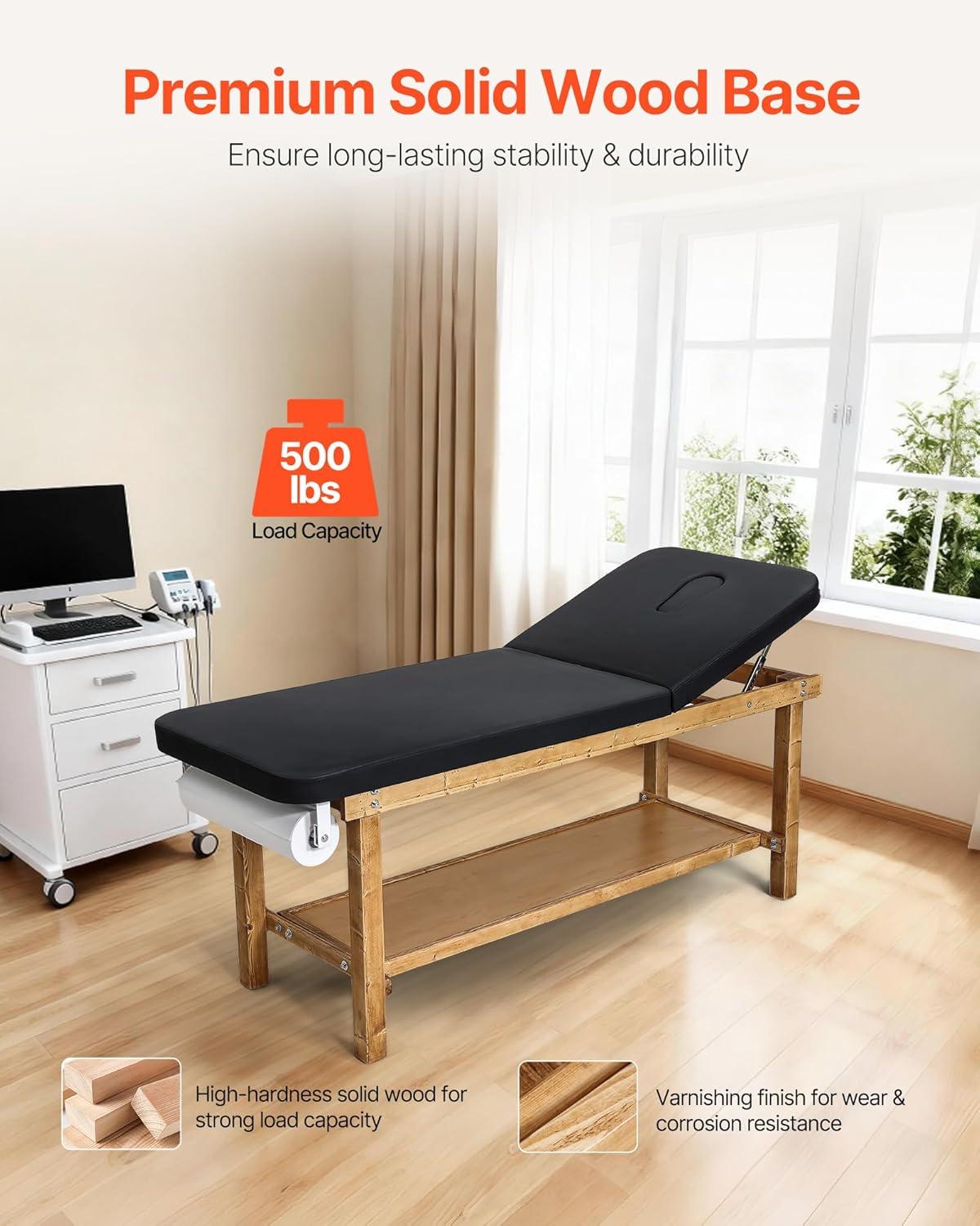 image:imageVEVOR Medical Exam Table Wooden Framed Medical Examination Bed Physical Therapy Exam Table with Adjustable Backrest Storage Shelf amp Paper Roll Dispenser for Hospitals Clinics Rehab Centers 500LBS