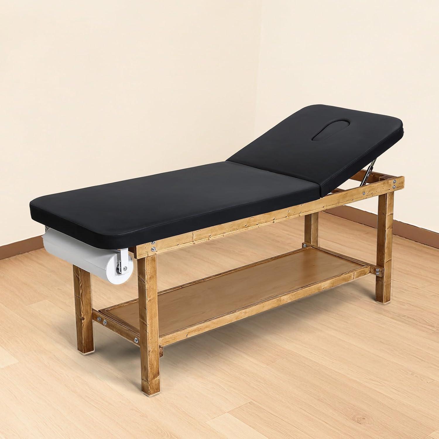 image:imageVEVOR Medical Exam Table Wooden Framed Medical Examination Bed Physical Therapy Exam Table with Adjustable Backrest Storage Shelf amp Paper Roll Dispenser for Hospitals Clinics Rehab Centers 500LBS