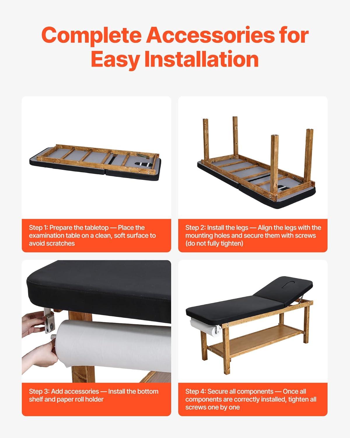 image:imageVEVOR Medical Exam Table Wooden Framed Medical Examination Bed Physical Therapy Exam Table with Adjustable Backrest Storage Shelf amp Paper Roll Dispenser for Hospitals Clinics Rehab Centers 500LBS