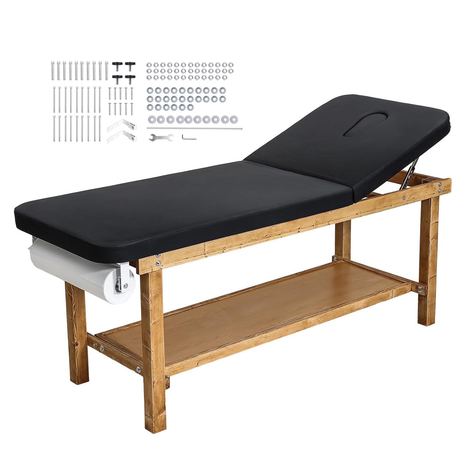 image:imageVEVOR Medical Exam Table Wooden Framed Medical Examination Bed Physical Therapy Exam Table with Adjustable Backrest Storage Shelf amp Paper Roll Dispenser for Hospitals Clinics Rehab Centers 500LBS
