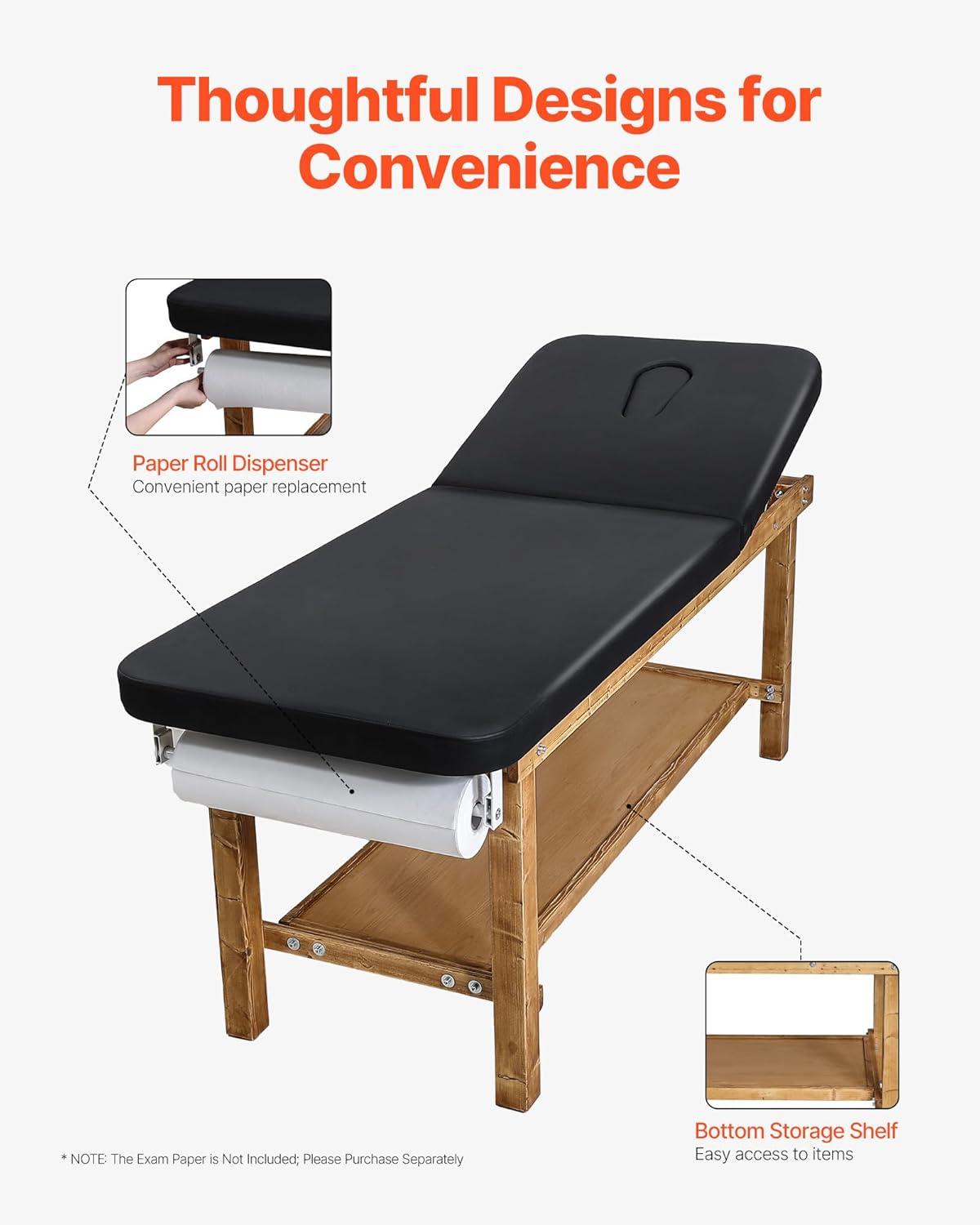 image:imageVEVOR Medical Exam Table Wooden Framed Medical Examination Bed Physical Therapy Exam Table with Adjustable Backrest Storage Shelf amp Paper Roll Dispenser for Hospitals Clinics Rehab Centers 500LBS