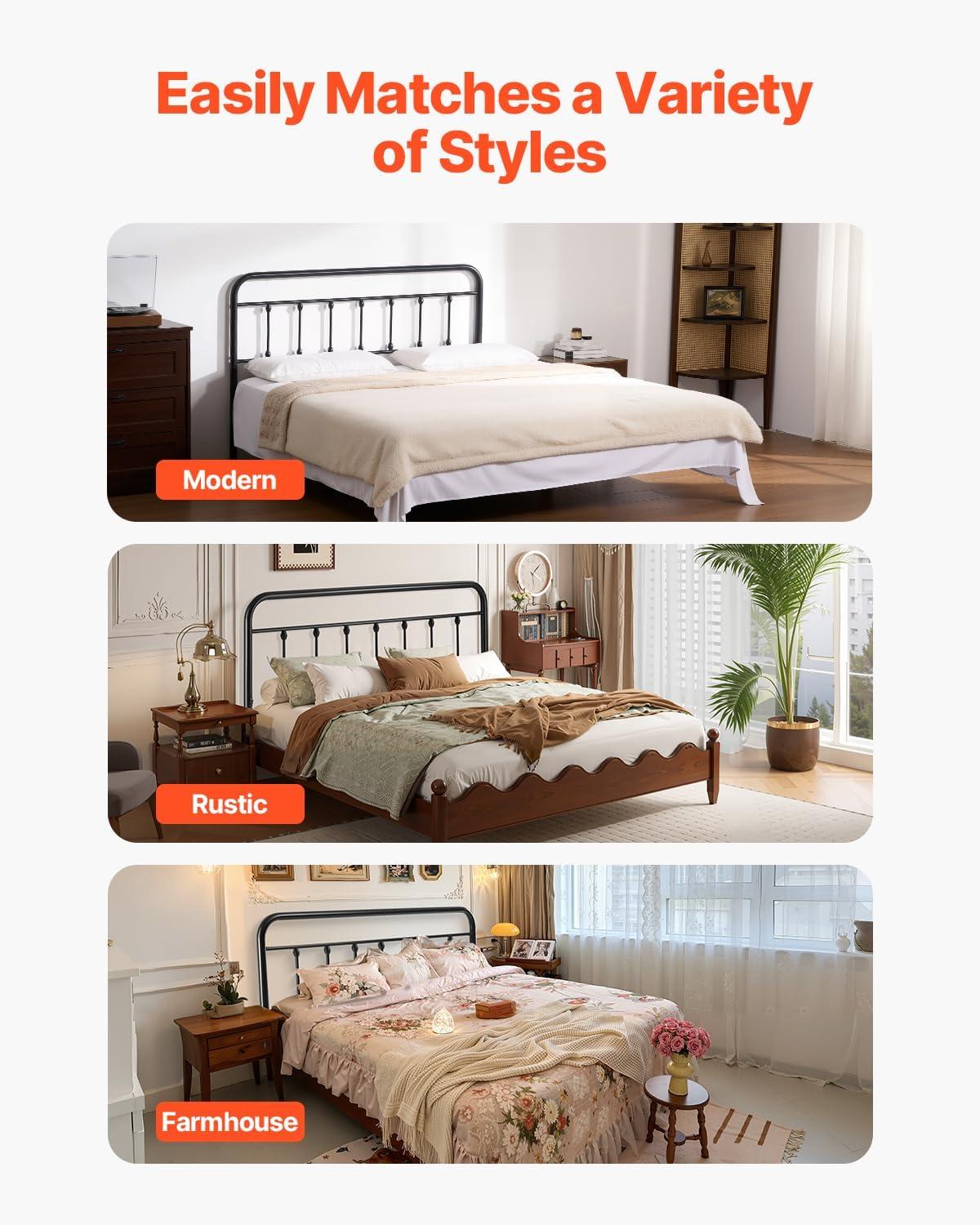 image:imageVEVOR Metal Headboard Queen Size Headboard with Adjustable Height W5965 x H4055 x D15 inches Ideal for Bedroom Hotel Homestay Dormitory BlackMetal