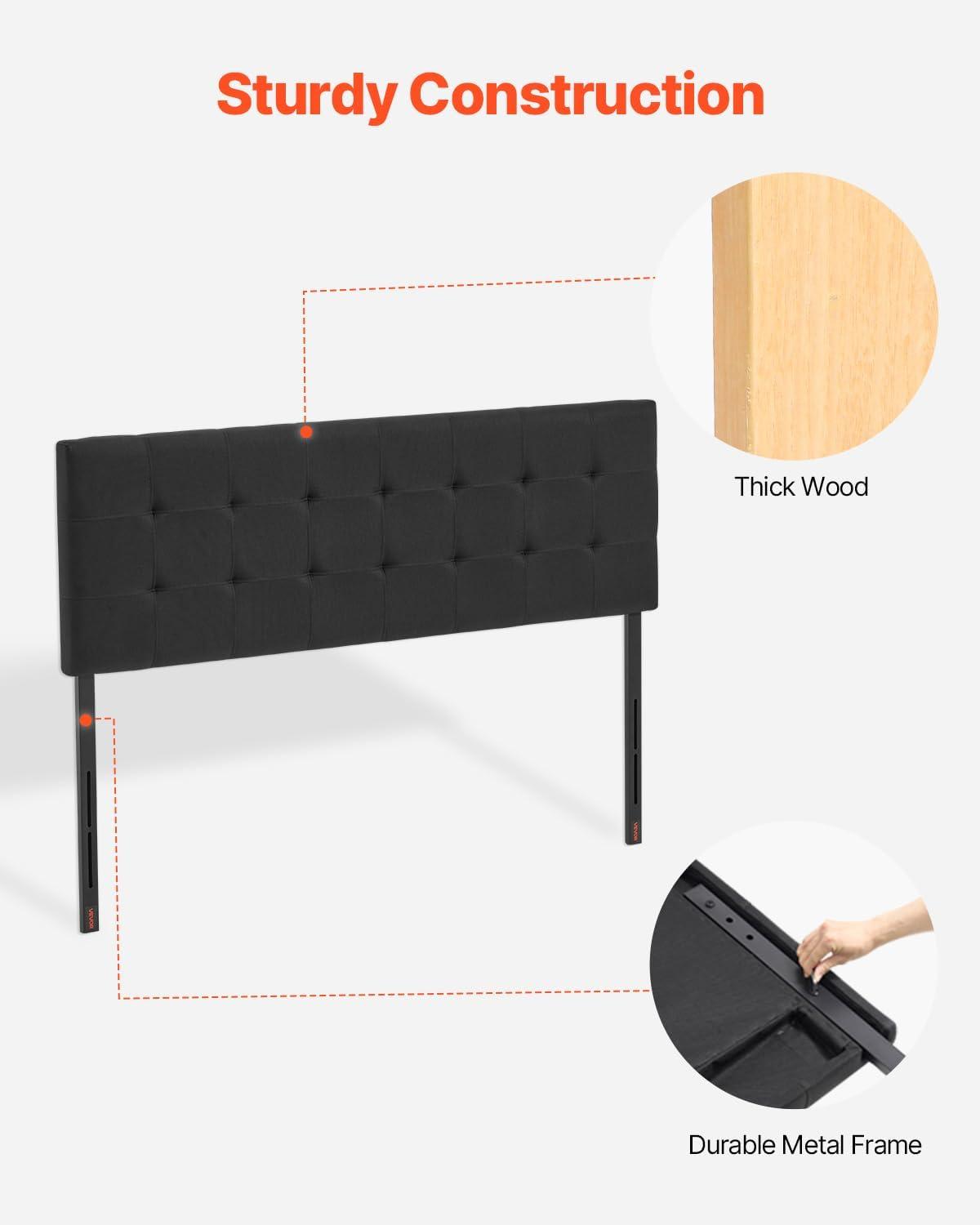 image:imageVEVOR Metal Headboard Queen Size Headboard with Adjustable Height W5965 x H4055 x D15 inches Ideal for Bedroom Hotel Homestay Dormitory Blackcarbon steel