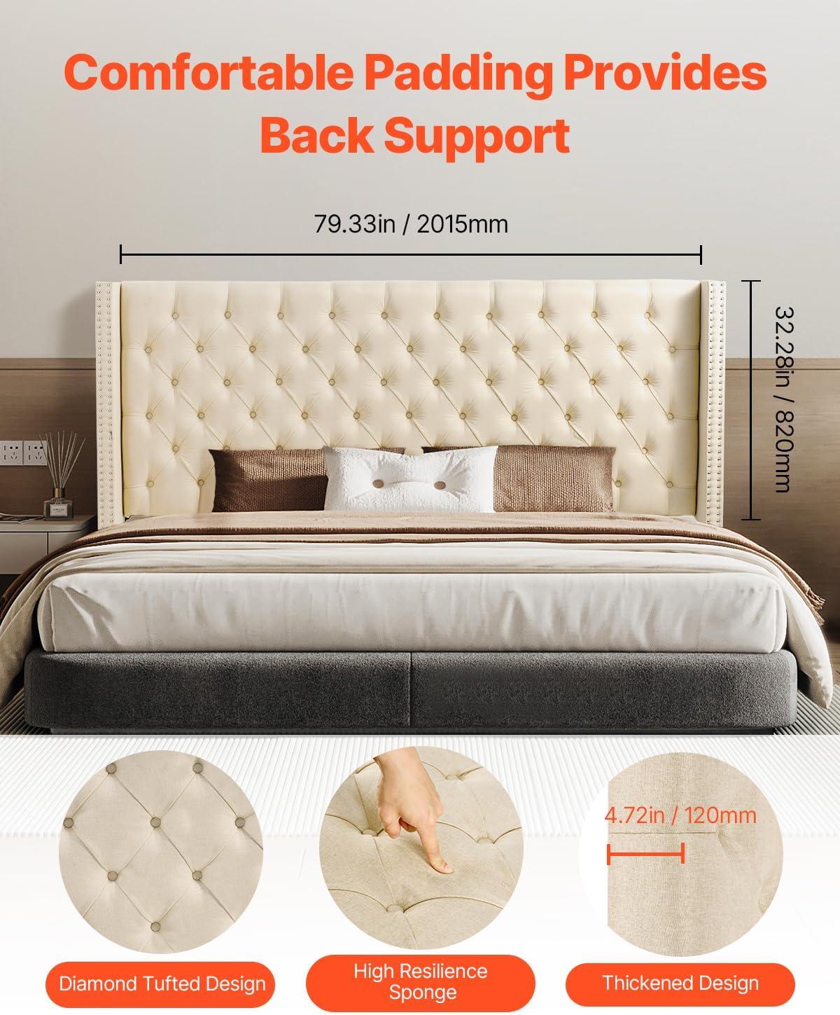 image:imageVEVOR Metal Headboard Queen Size Headboard with Adjustable Height W5965 x H4055 x D15 inches Ideal for Bedroom Hotel Homestay Dormitory Blackcarbon steel