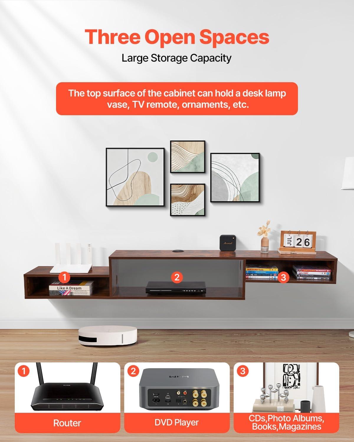 image:imageVEVOR Modern Floating TV Stand 71 Wall Mounted Media Console for 80 inch TVs Floating Entertainment Center Under TV Shelf with Storage Cabinet for Bedroom amp Living Room WhiteRustic Brown