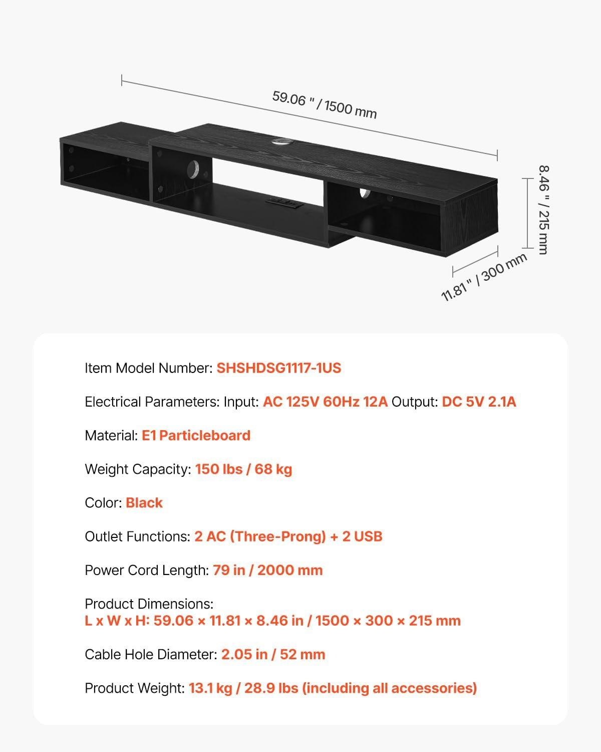 image:imageVEVOR Modern Floating TV Stand 71 Wall Mounted Media Console for 80 inch TVs Floating Entertainment Center Under TV Shelf with Storage Cabinet for Bedroom amp Living Room WhiteBlack