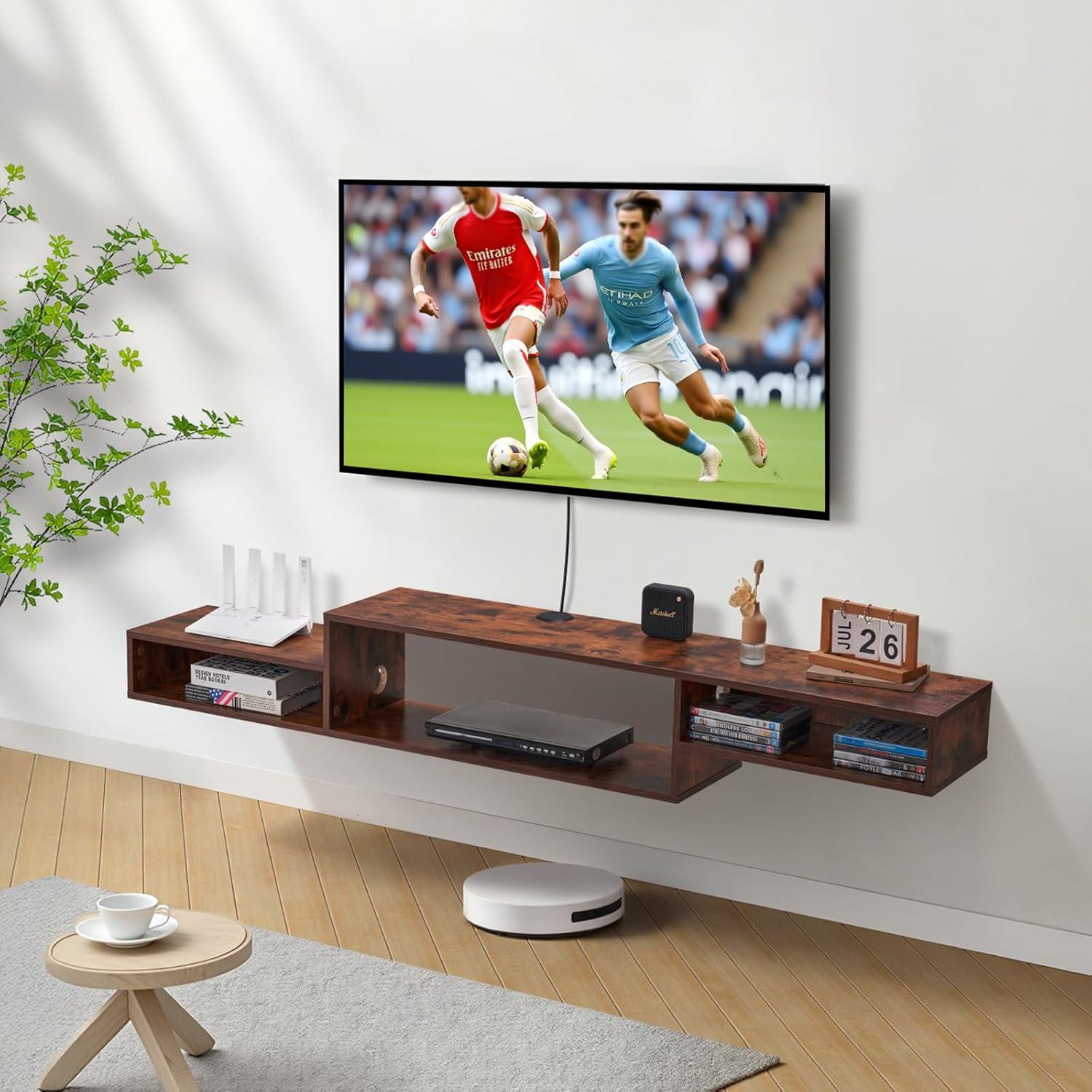 image:imageVEVOR Modern Floating TV Stand 71 Wall Mounted Media Console for 80 inch TVs Floating Entertainment Center Under TV Shelf with Storage Cabinet for Bedroom amp Living Room WhiteRustic Brown
