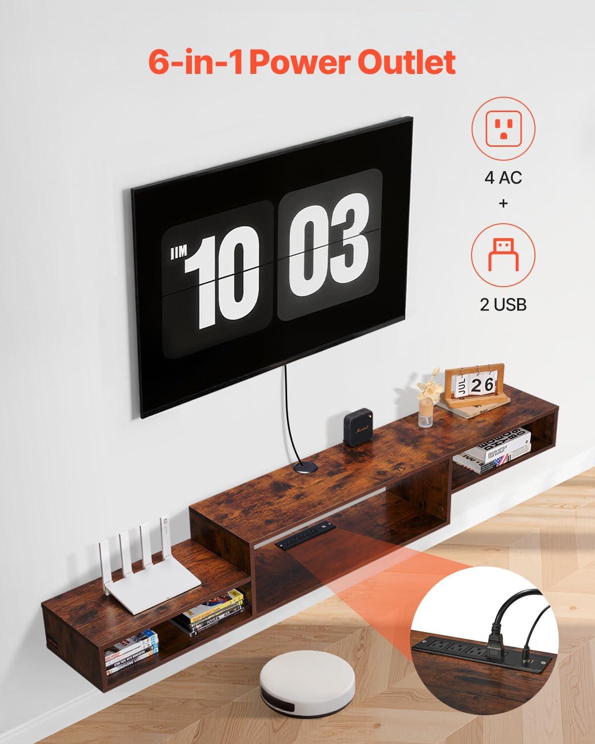 image:imageVEVOR Modern Floating TV Stand 71 Wall Mounted Media Console for 80 inch TVs Floating Entertainment Center Under TV Shelf with Storage Cabinet for Bedroom amp Living Room WhiteRustic Brown