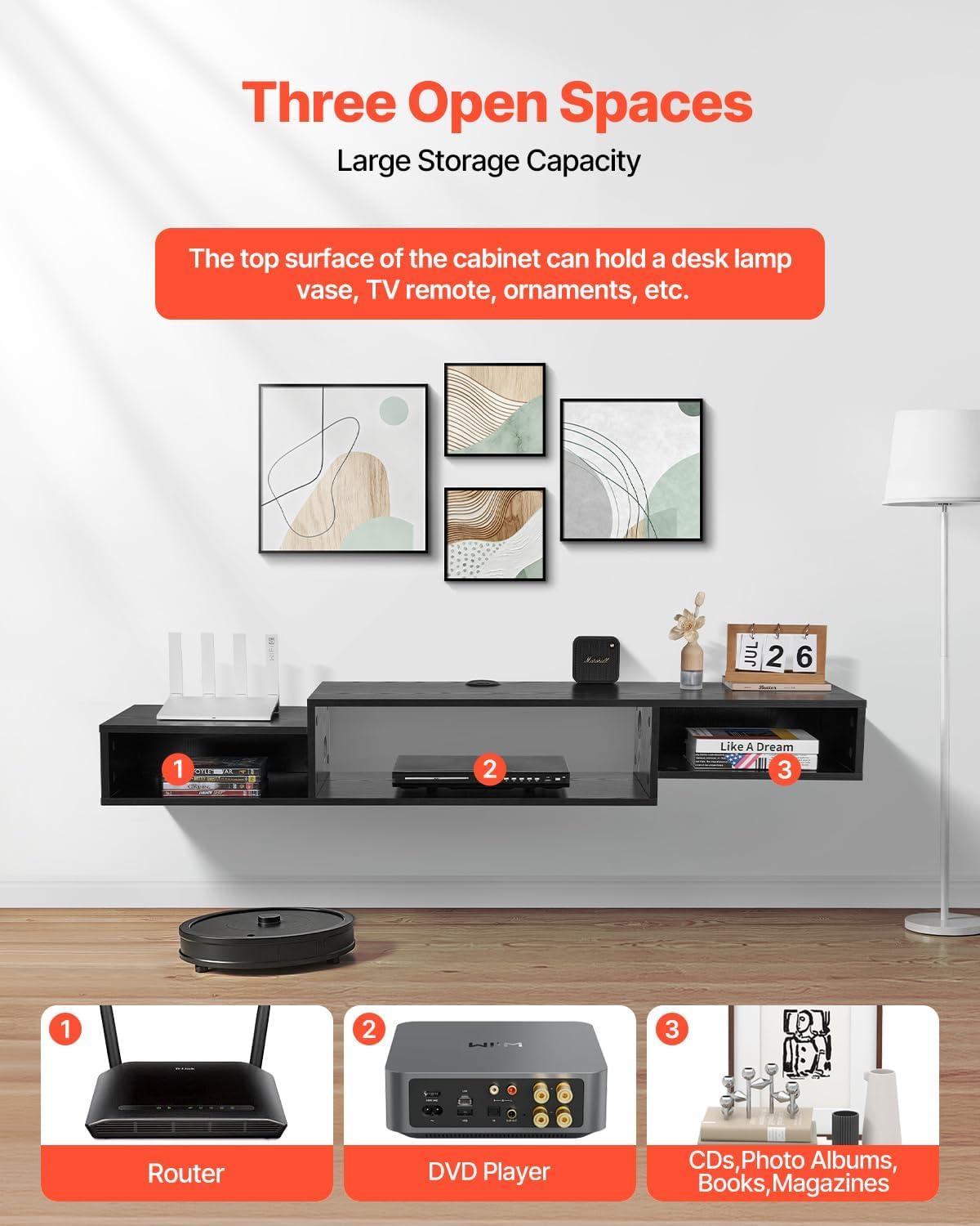 image:imageVEVOR Modern Floating TV Stand 71 Wall Mounted Media Console for 80 inch TVs Floating Entertainment Center Under TV Shelf with Storage Cabinet for Bedroom amp Living Room WhiteBlack