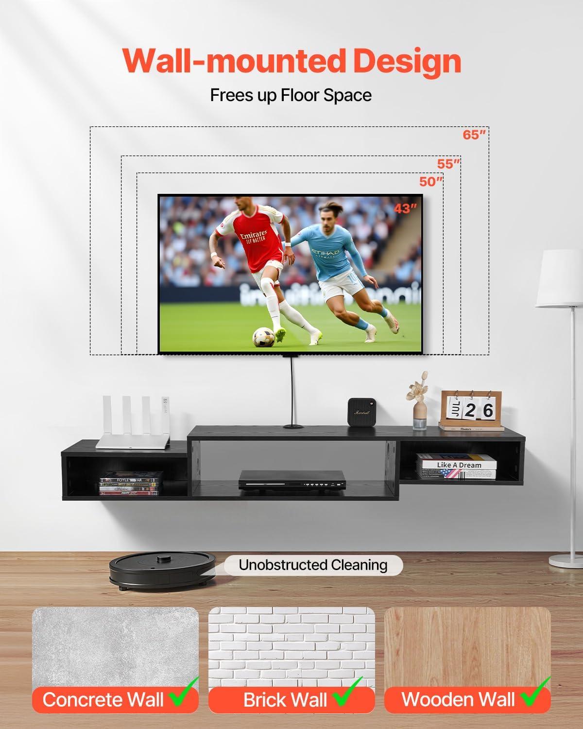 image:imageVEVOR Modern Floating TV Stand 71 Wall Mounted Media Console for 80 inch TVs Floating Entertainment Center Under TV Shelf with Storage Cabinet for Bedroom amp Living Room WhiteBlack