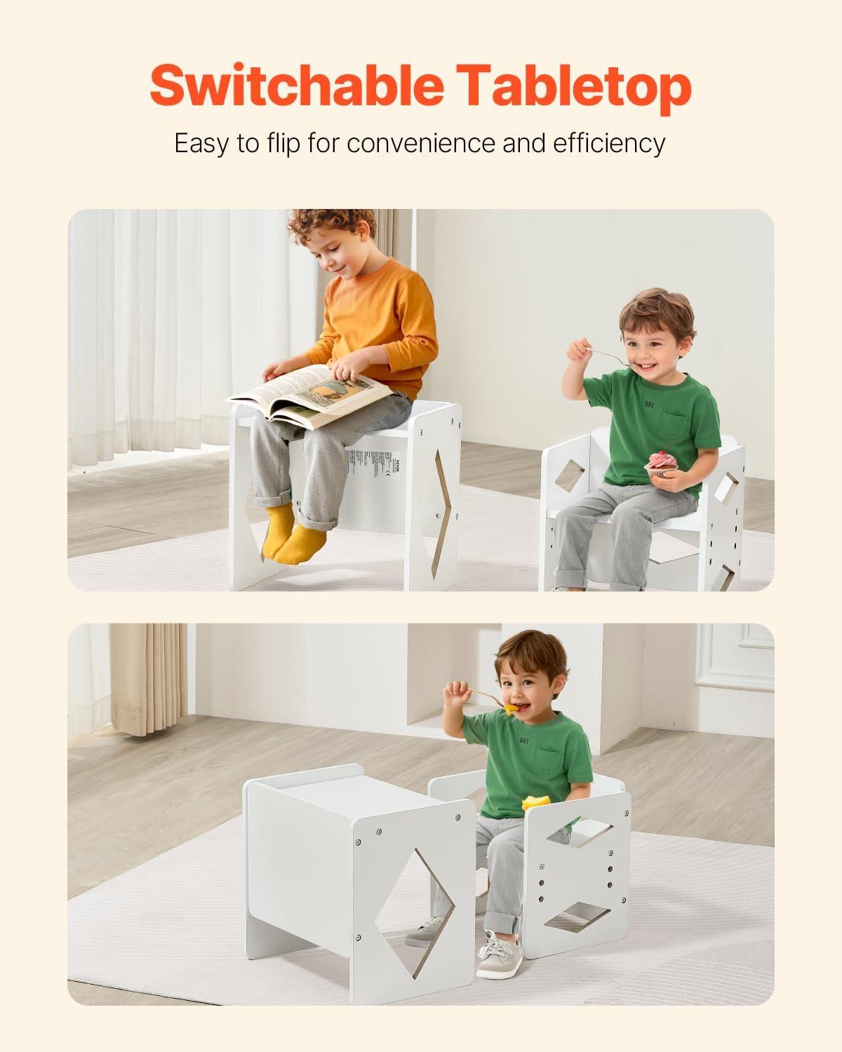 image:imageVEVOR Montessori Weaning Table and Chair Set 3 in 1 Wooden Toddler Table and Chairs with Chalkboard Adjustable Height Montessori Table for Ages 15 Ideal for Drawing Reading Eating WhiteWhite