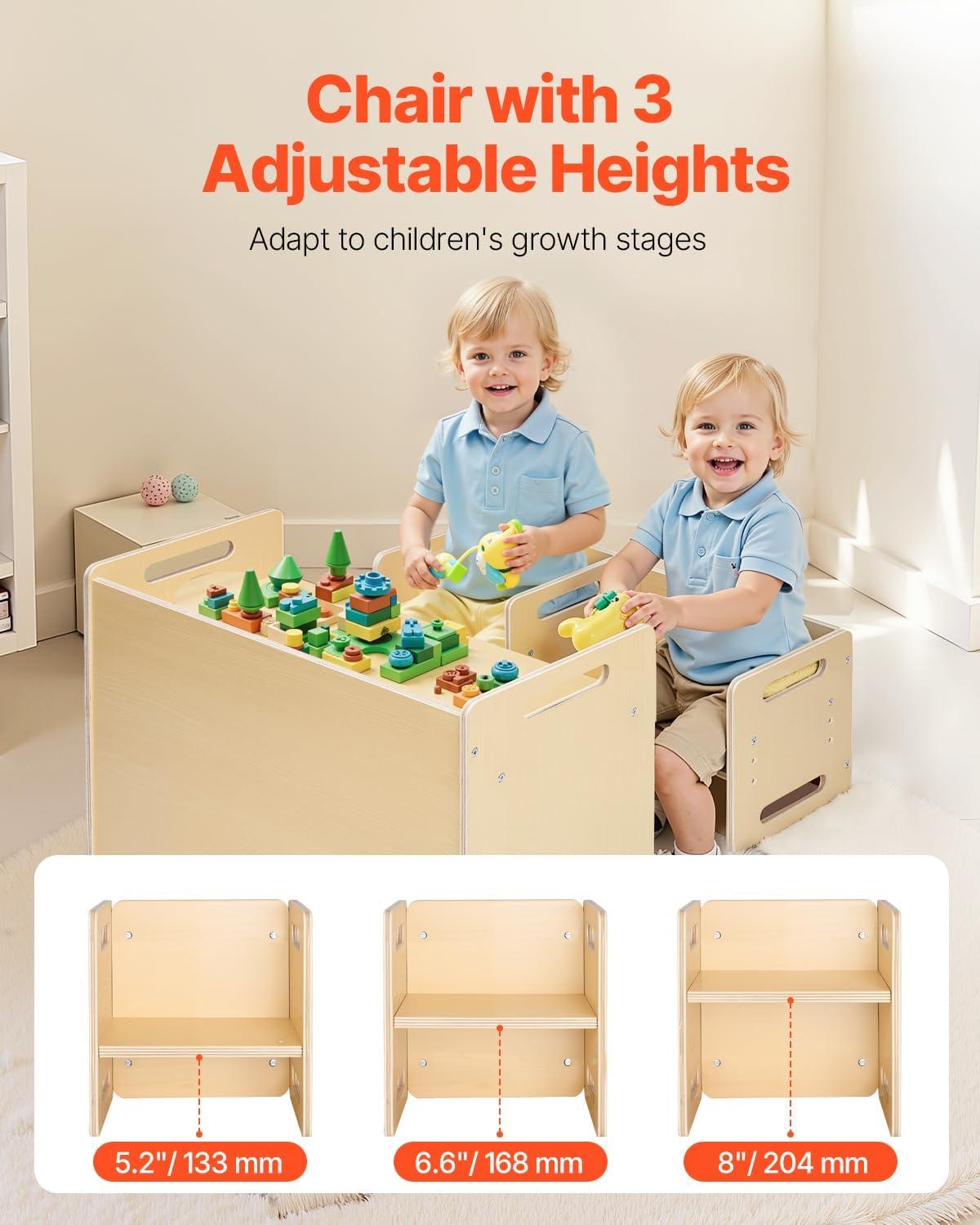 image:imageVEVOR Montessori Weaning Table and Chair Set 3 in 1 Wooden Toddler Table and Chairs with Chalkboard Adjustable Height Montessori Table for Ages 15 Ideal for Drawing Reading Eating WhiteNatural