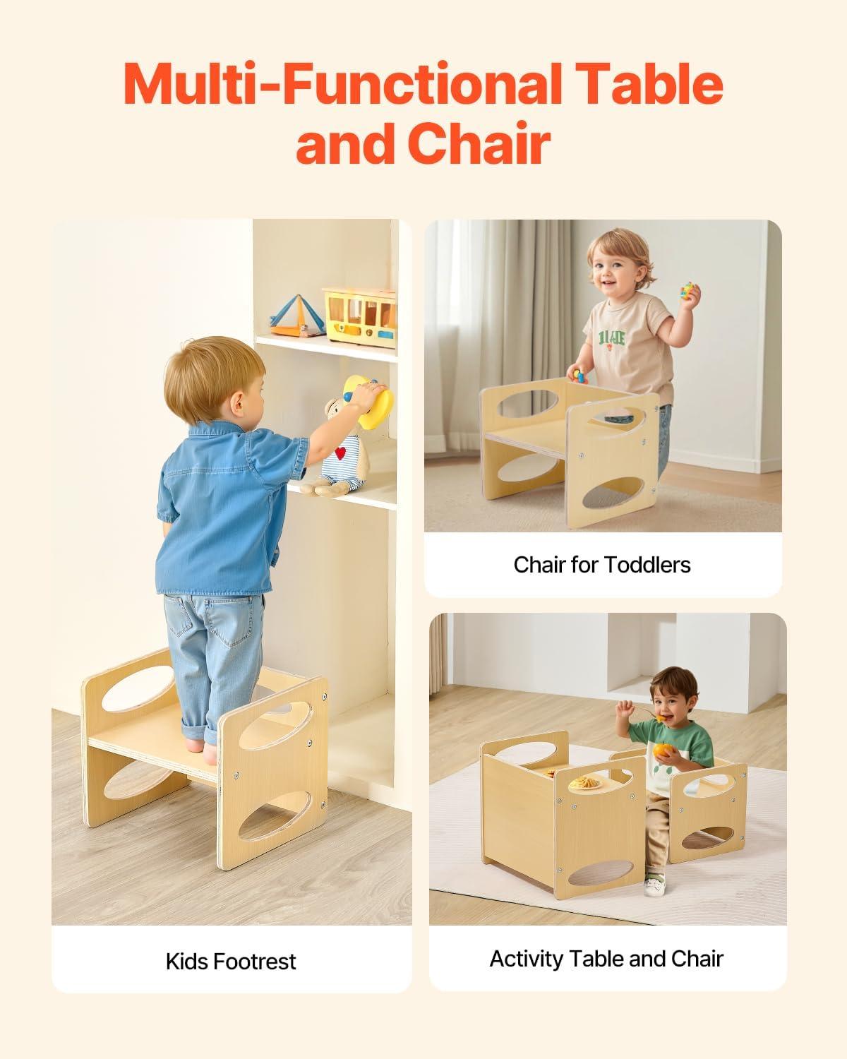 image:imageVEVOR Montessori Weaning Table and Chair Set 3 in 1 Wooden Toddler Table and Chairs with Chalkboard Adjustable Height Montessori Table for Ages 15 Ideal for Drawing Reading Eating WhiteNatural