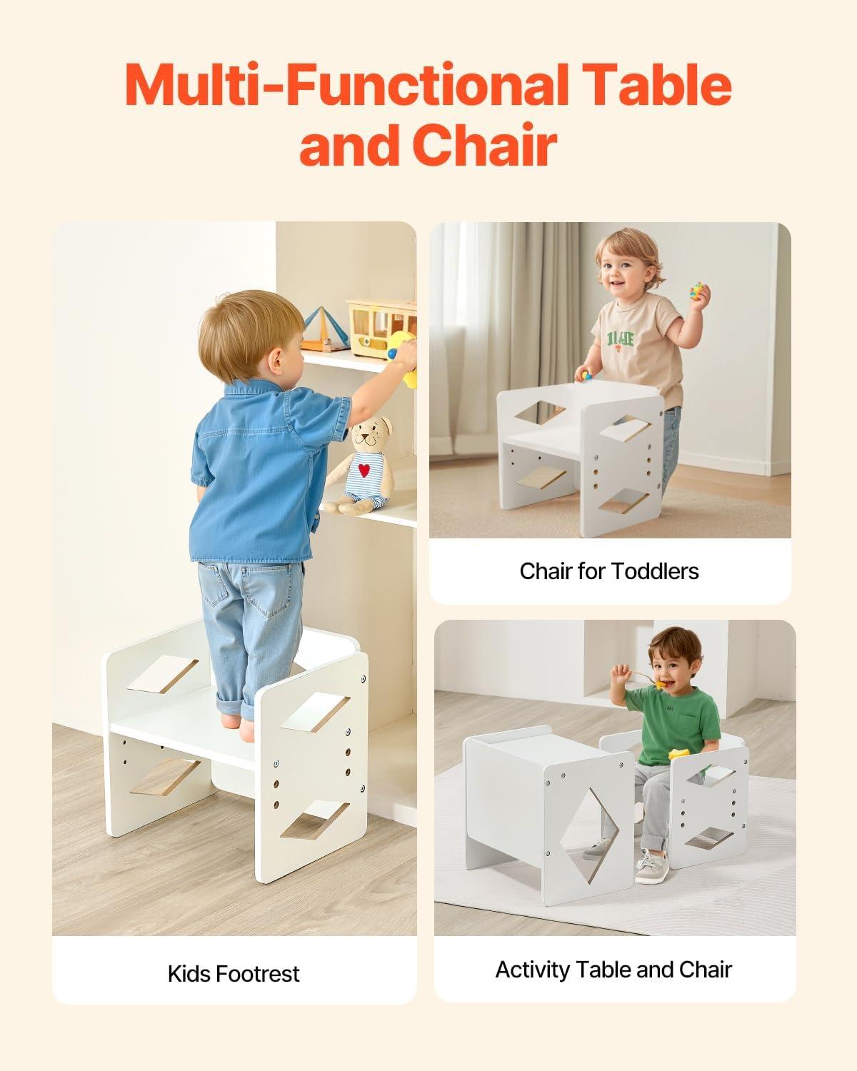 image:imageVEVOR Montessori Weaning Table and Chair Set 3 in 1 Wooden Toddler Table and Chairs with Chalkboard Adjustable Height Montessori Table for Ages 15 Ideal for Drawing Reading Eating WhiteWhite