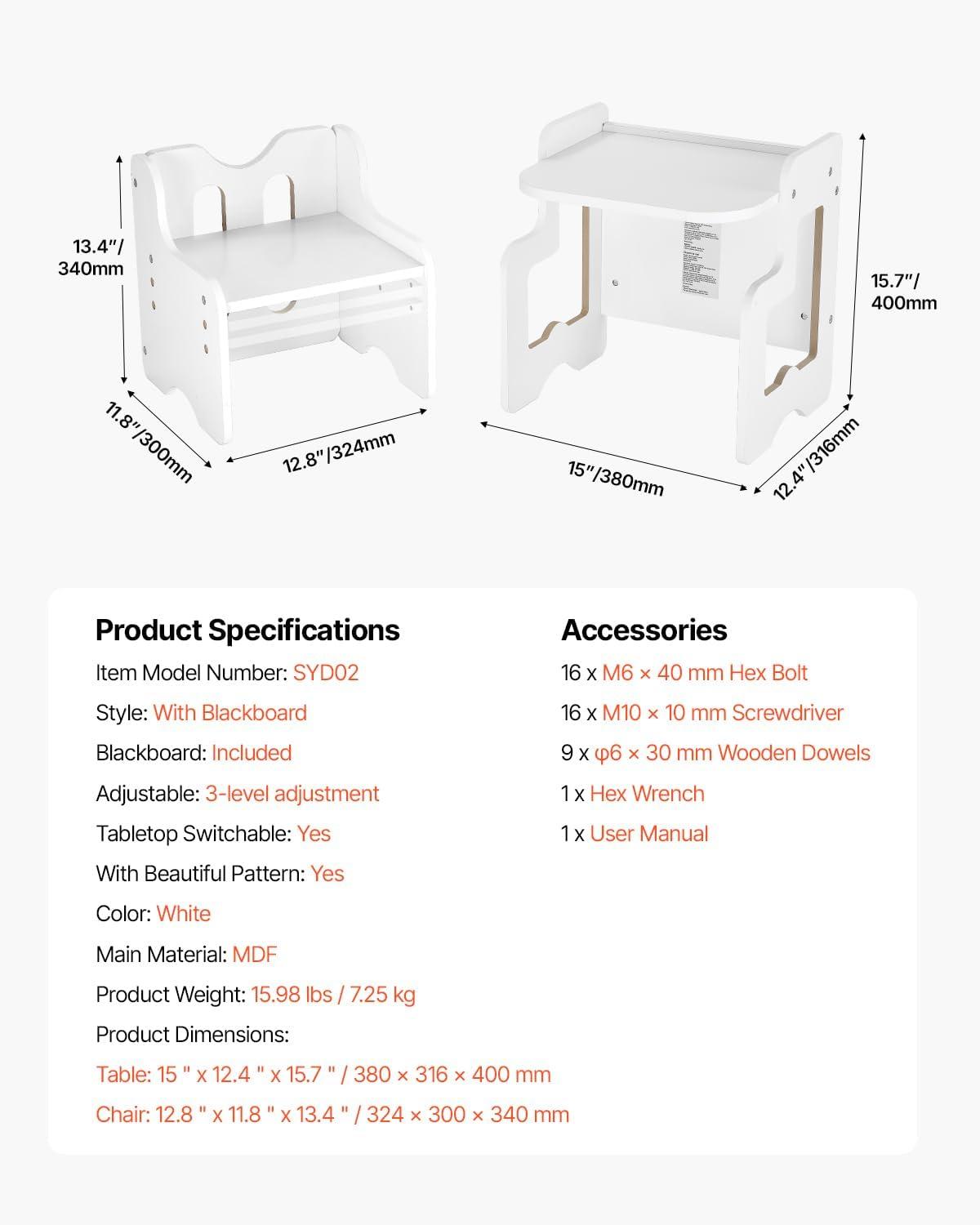 image:imageVEVOR Montessori Weaning Table and Chair Set 3 in 1 Wooden Toddler Table and Chairs with Chalkboard Adjustable Height Montessori Table for Ages 15 Ideal for Drawing Reading Eating WhiteWhite