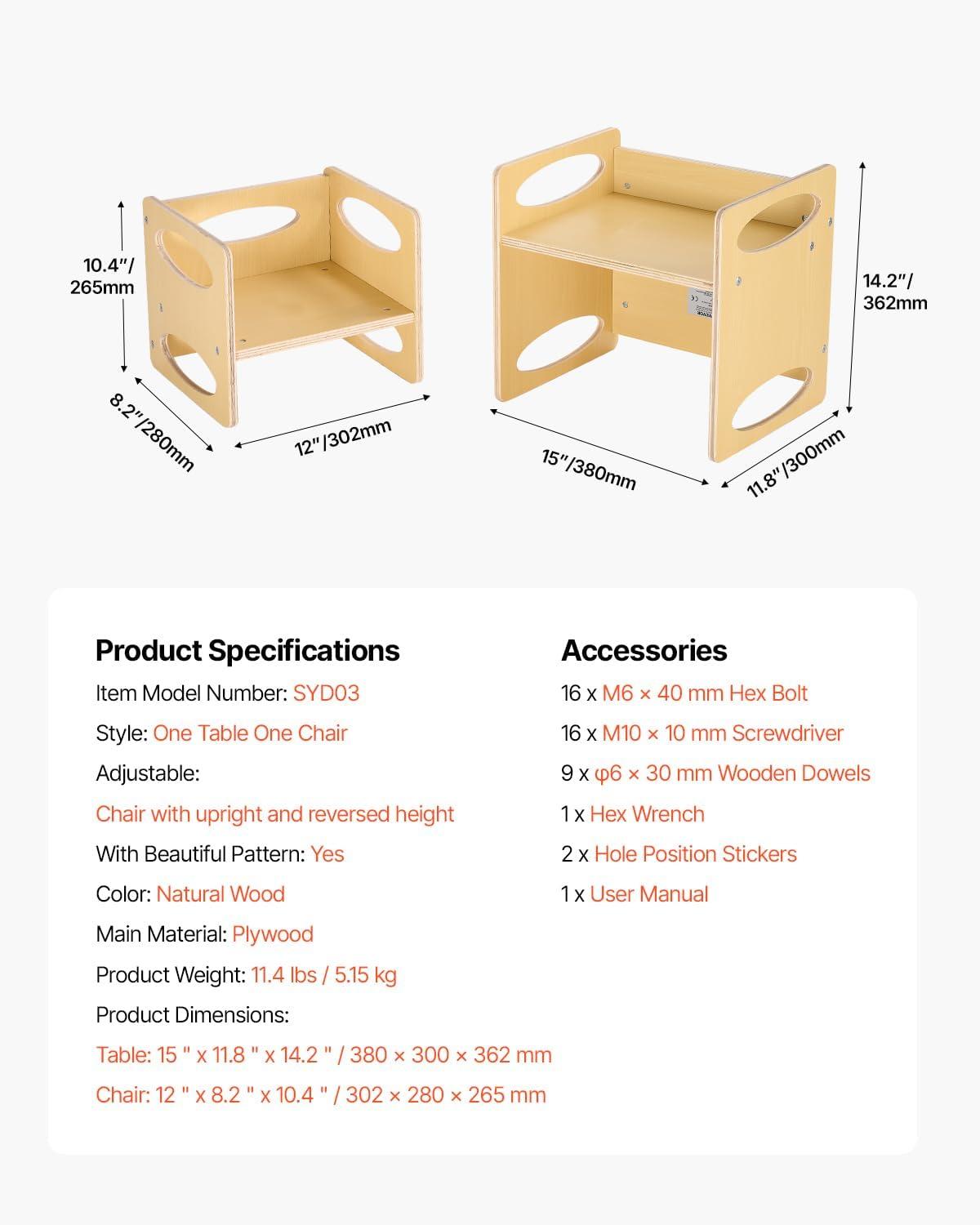 image:imageVEVOR Montessori Weaning Table and Chair Set 3 in 1 Wooden Toddler Table and Chairs with Chalkboard Adjustable Height Montessori Table for Ages 15 Ideal for Drawing Reading Eating WhiteNatural