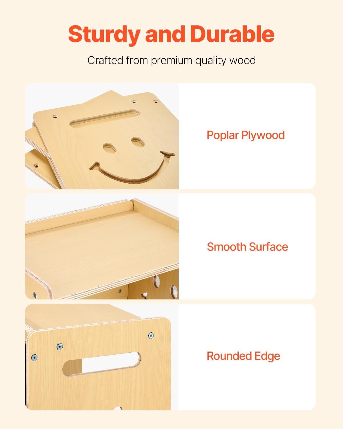 image:imageVEVOR Montessori Weaning Table and Chair Set 3 in 1 Wooden Toddler Table and Chairs with Chalkboard Adjustable Height Montessori Table for Ages 15 Ideal for Drawing Reading Eating WhiteNatural