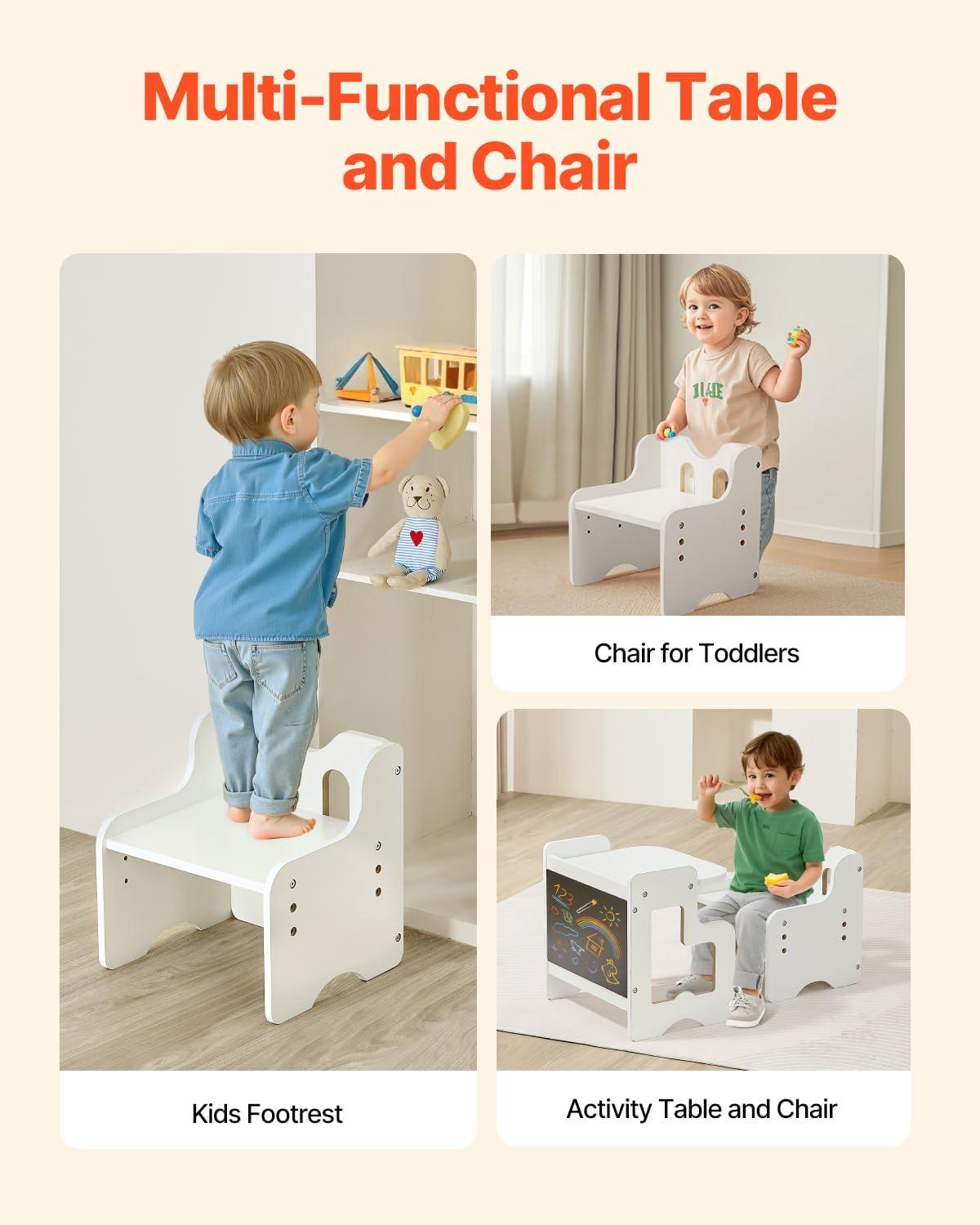 image:imageVEVOR Montessori Weaning Table and Chair Set 3 in 1 Wooden Toddler Table and Chairs with Chalkboard Adjustable Height Montessori Table for Ages 15 Ideal for Drawing Reading Eating WhiteWhite