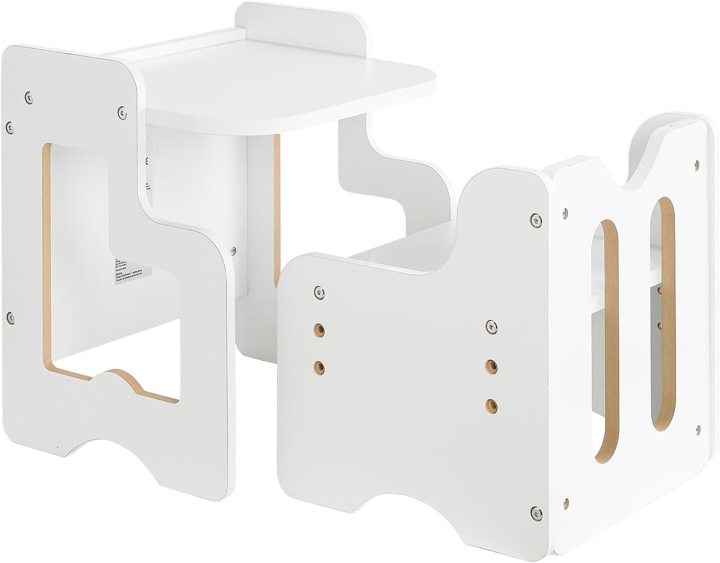 image:imageVEVOR Montessori Weaning Table and Chair Set 3 in 1 Wooden Toddler Table and Chairs with Chalkboard Adjustable Height Montessori Table for Ages 15 Ideal for Drawing Reading Eating WhiteWhite