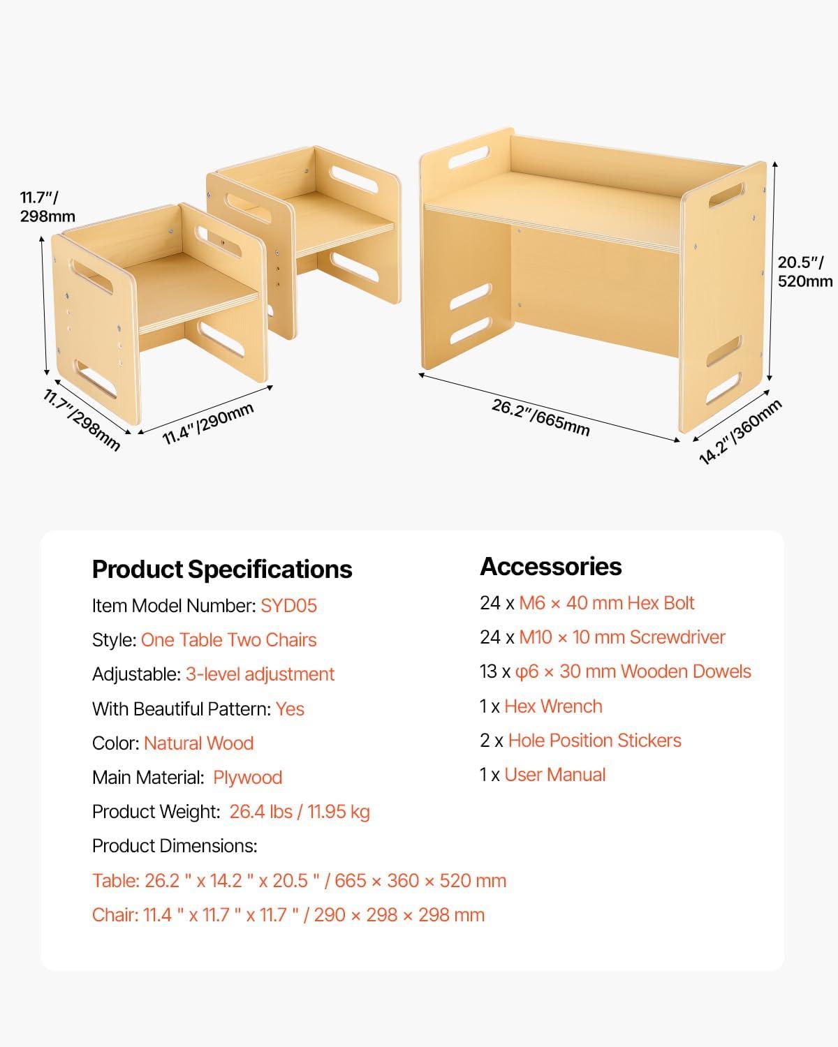 image:imageVEVOR Montessori Weaning Table and Chair Set 3 in 1 Wooden Toddler Table and Chairs with Chalkboard Adjustable Height Montessori Table for Ages 15 Ideal for Drawing Reading Eating WhiteNatural