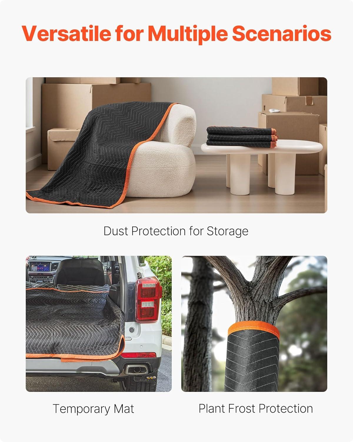 image:imageVEVOR Moving Blankets 12 Pcs 72 x 40 in 32 lbsdz Large Packing Blankets with Cotton Filling Heavy Duty Nonwoven Fabric Padded Moving Blanket for Shipping Wrapping Protecting Furniture6 Pcs26 lbsdz