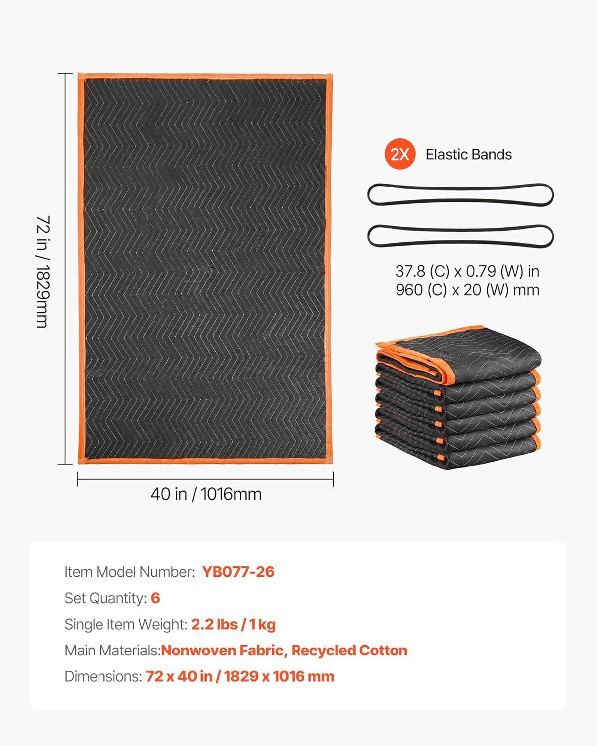 image:imageVEVOR Moving Blankets 12 Pcs 72 x 40 in 32 lbsdz Large Packing Blankets with Cotton Filling Heavy Duty Nonwoven Fabric Padded Moving Blanket for Shipping Wrapping Protecting Furniture6 Pcs26 lbsdz