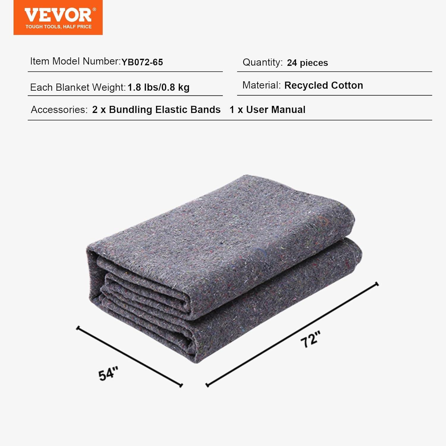 image:imageVEVOR Moving Blankets 72 x 54 21 lbsdz Weight 24 Packs Professional Recycled Cotton Packing Blanket Large Heavy Duty Shipping Mover Pads Perfect for Protecting Furniture Floors AppliancesGray