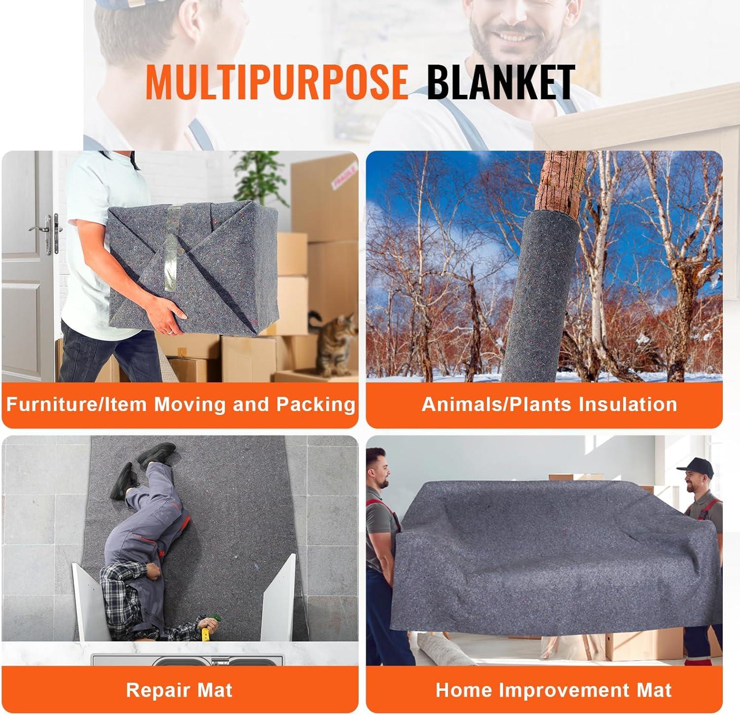 image:imageVEVOR Moving Blankets 72 x 54 21 lbsdz Weight 24 Packs Professional Recycled Cotton Packing Blanket Large Heavy Duty Shipping Mover Pads Perfect for Protecting Furniture Floors AppliancesGray