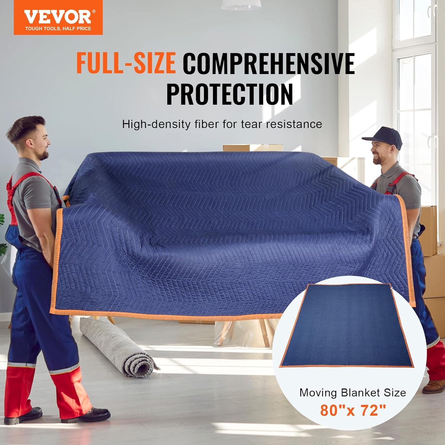 image:imageVEVOR Moving Blankets 80 x 72 35 lbsdz Weight 12 Packs Professional NonWoven amp Recycled Cotton Packing Blanket Heavy Duty Mover Pads for Protecting Furniture Floors Appliances BlueOrangeBlueOrange