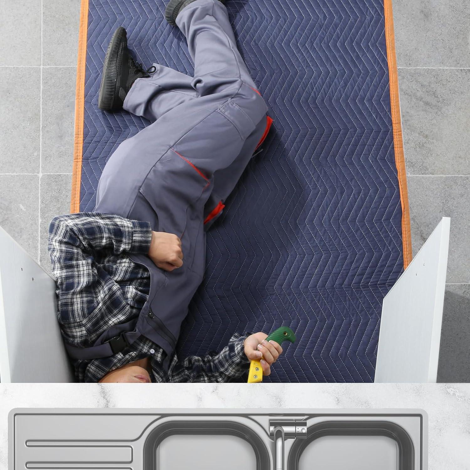 image:imageVEVOR Moving Blankets 80 x 72 35 lbsdz Weight 12 Packs Professional NonWoven amp Recycled Cotton Packing Blanket Heavy Duty Mover Pads for Protecting Furniture Floors Appliances BlueOrangeBlueOrange